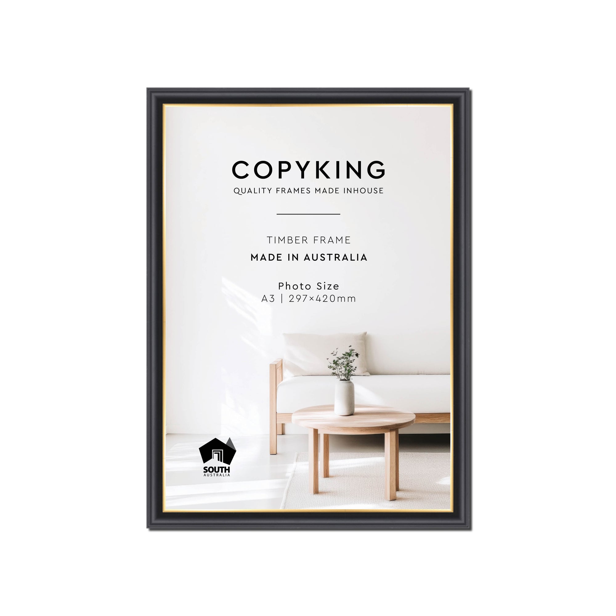 Black/Gold 20mm Wood Poster Frame - A3 (297mm x 420mm)