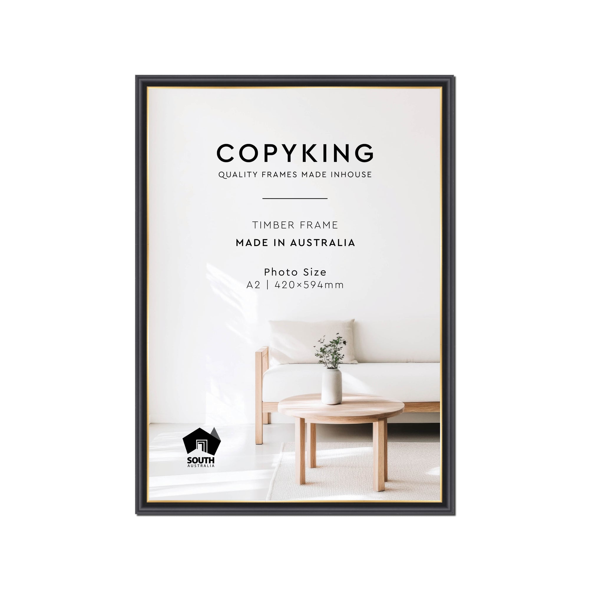 Black/Gold 20mm Wood Poster Frame - A2 (420mm x 594mm)