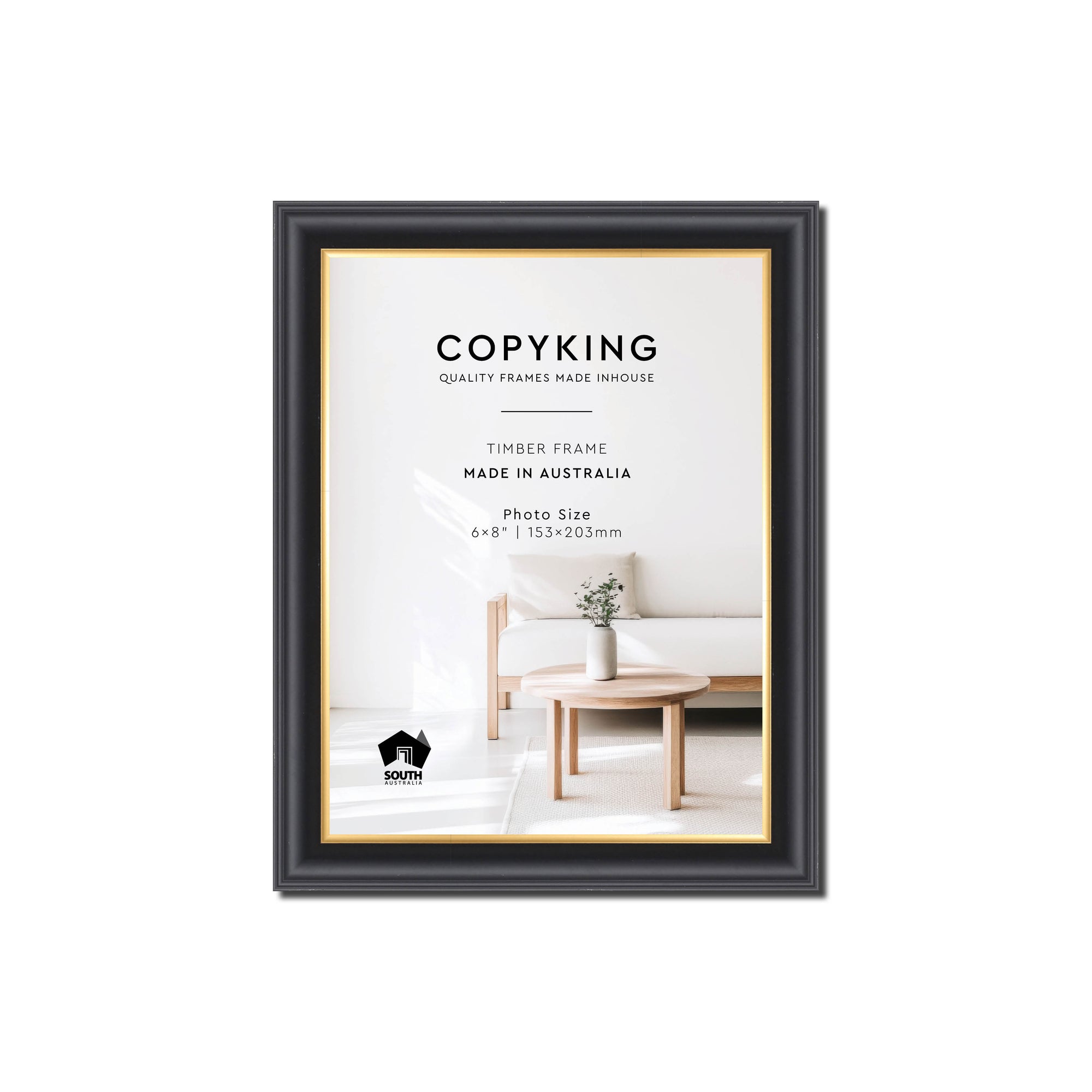 Black/Gold 20mm Wood Photo Frame - 6" x 8" (153mm x 203mm)