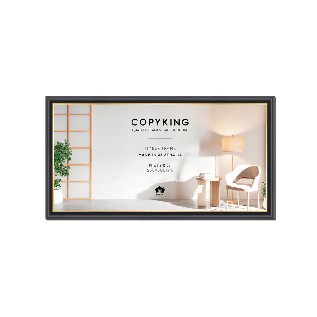 Black/Gold 20mm Wood Panoramic Photo Frame - 25cm x 50cm
