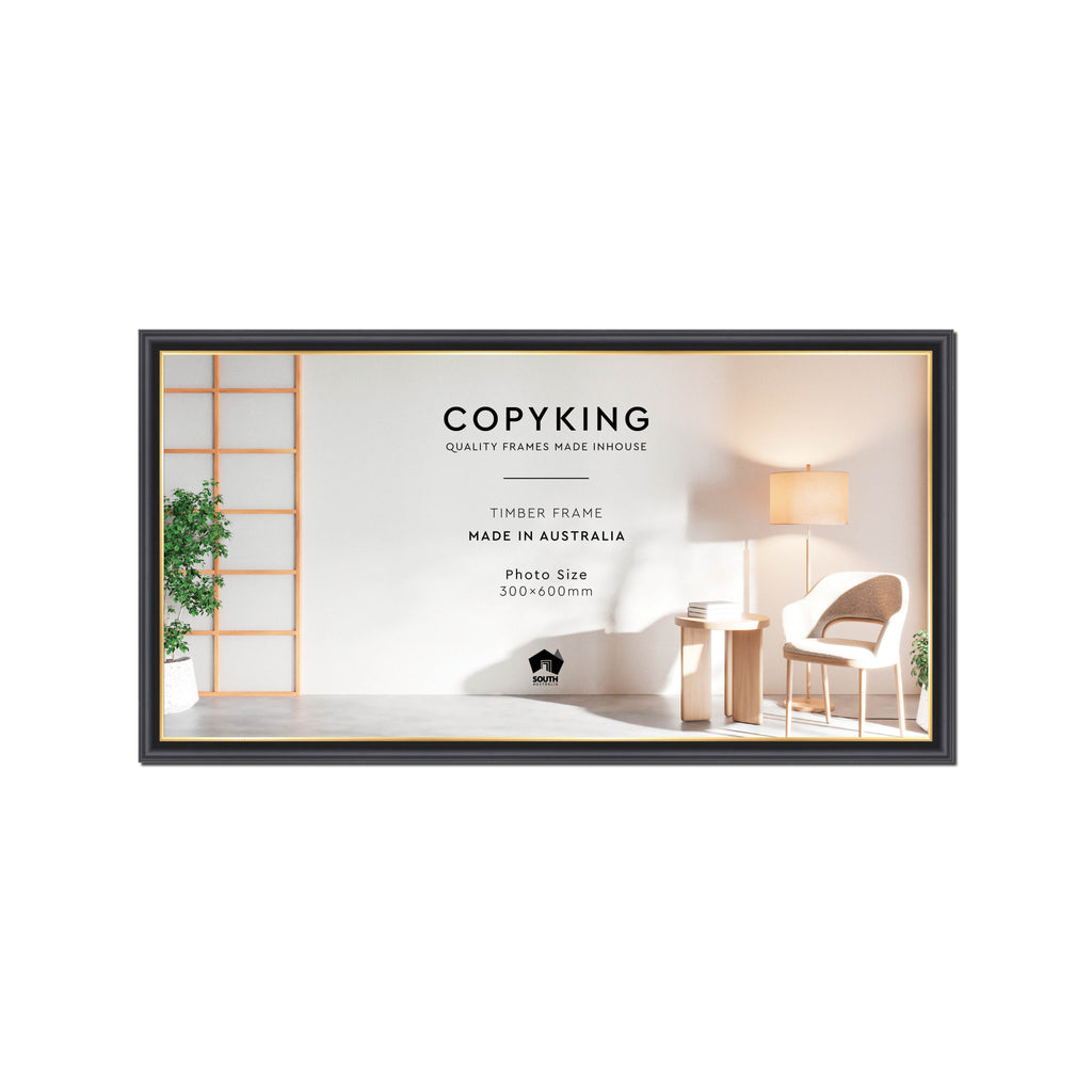Black/Gold 20mm Wood Panoramic Photo Frame - 30cm x 60cm