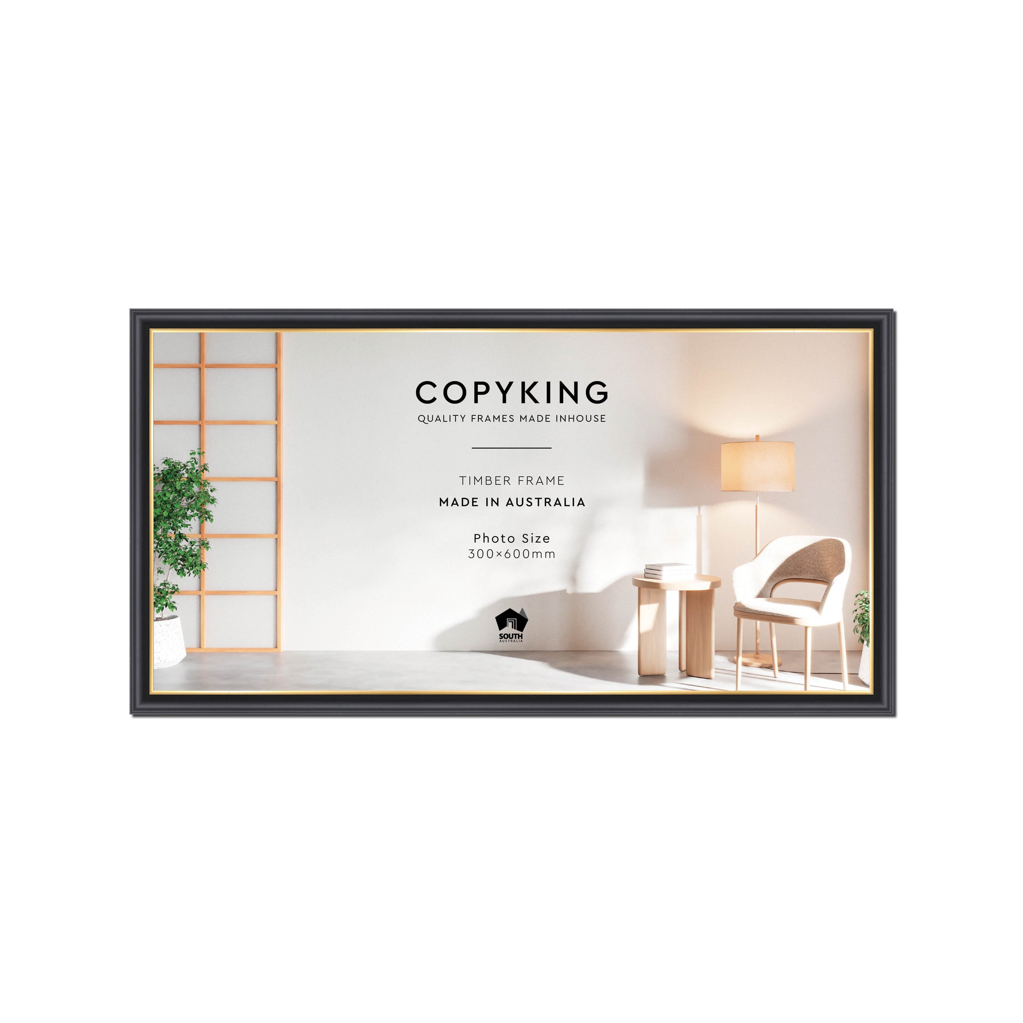 Black/Gold 20mm Wood Panoramic Photo Frame - 30cm x 60cm