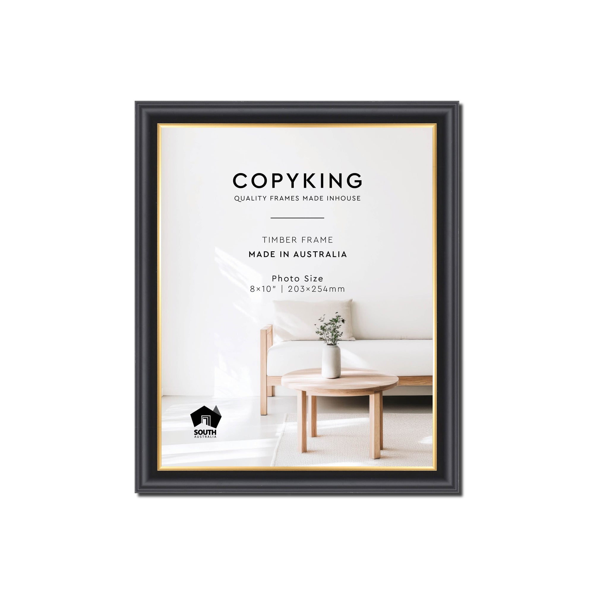 Black/Gold 20mm Wood Photo Frame - 8" x 10" (203mm x 254mm)