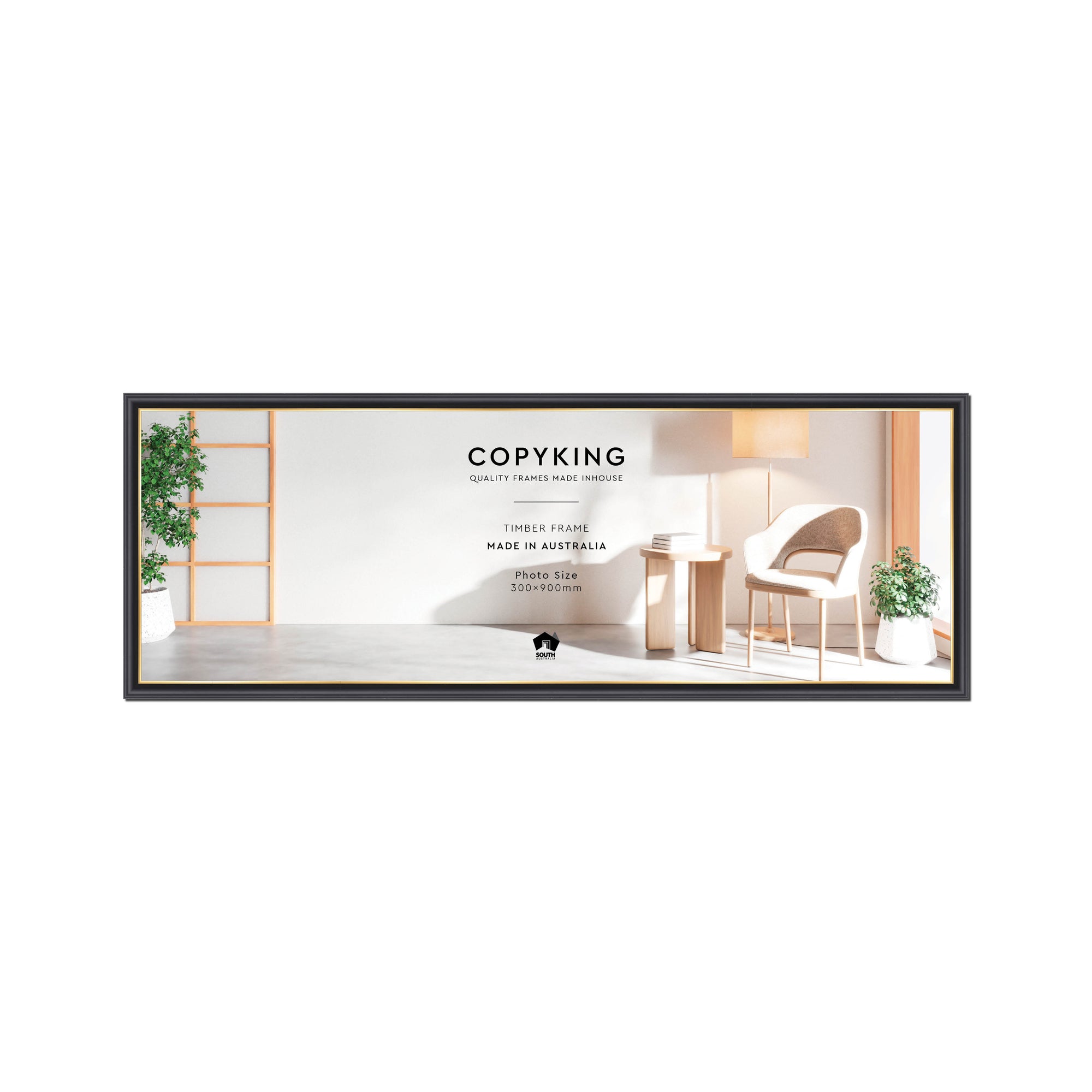 Black/Gold 20mm Wood Panoramic Photo Frame - 30cm x 90cm