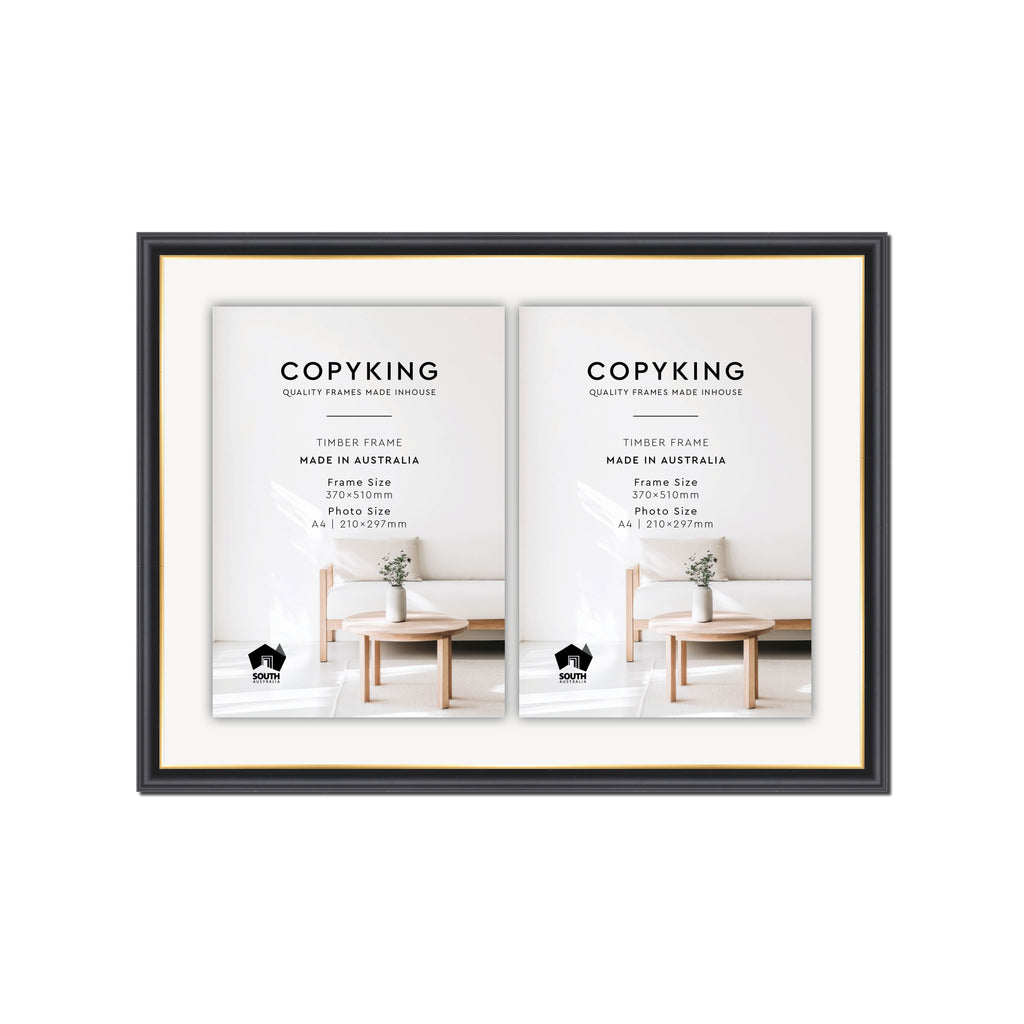 Black/Gold 20mm Wood Certificate Frame - 370mm x 510mm - 2 Certificates (A4)