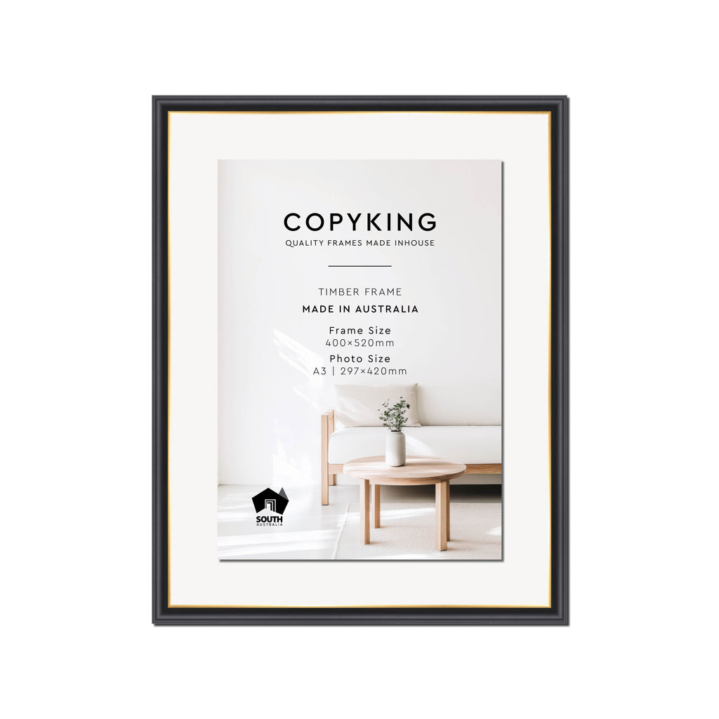 Black/Gold 20mm Wood Certificate Frame - 400mm x 520mm - 1 Certificates (A3)