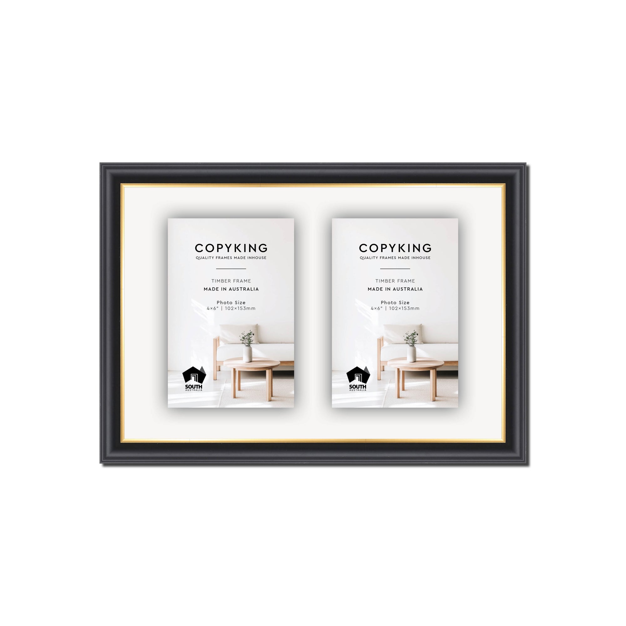 Black/Gold 20mm Wood Collage Photo Frame - 8" x 12" - 2 Photos (4" x 6")