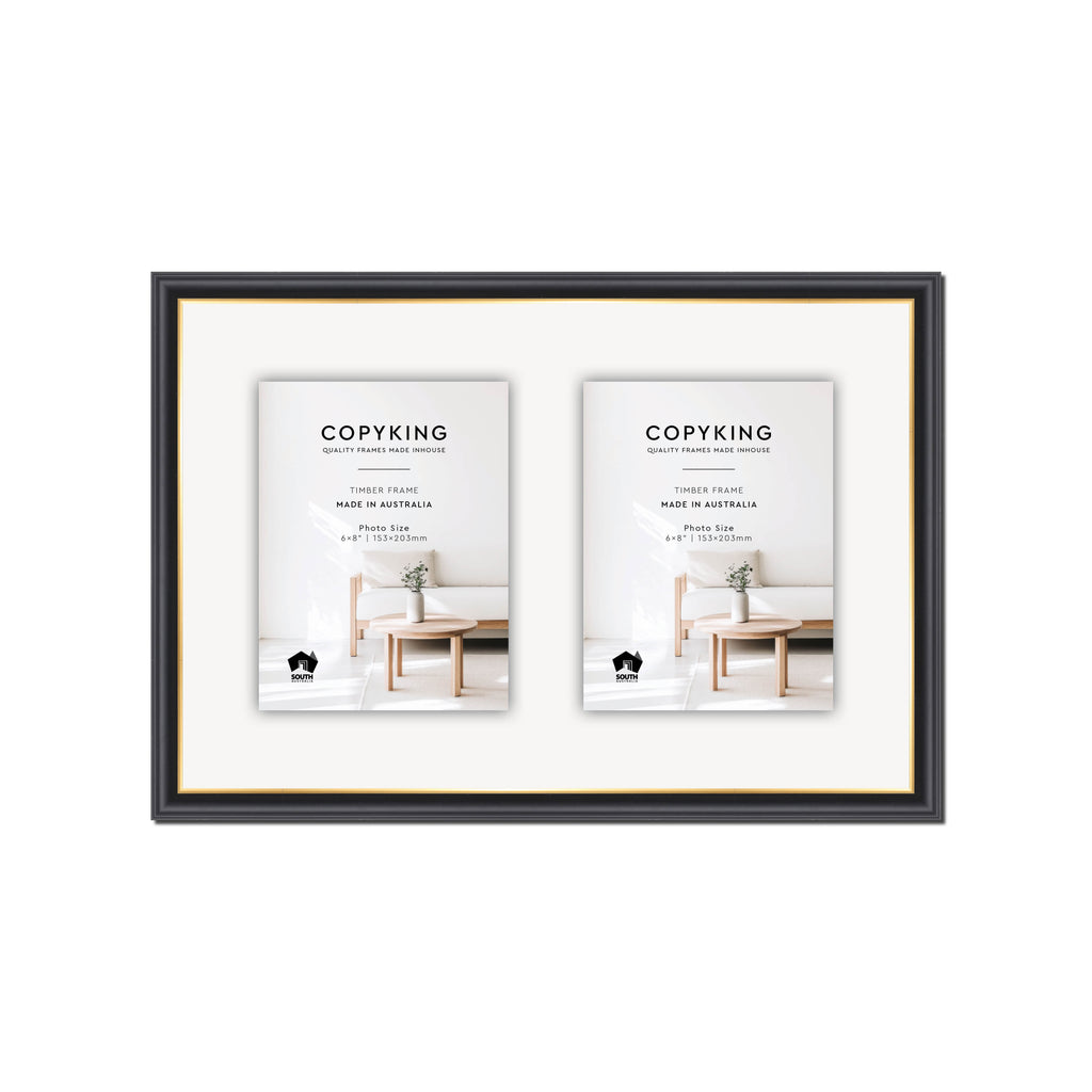 Black/Gold 20mm Wood Collage Photo Frame - 12" x 18" - 2 Photos (6" x 8")