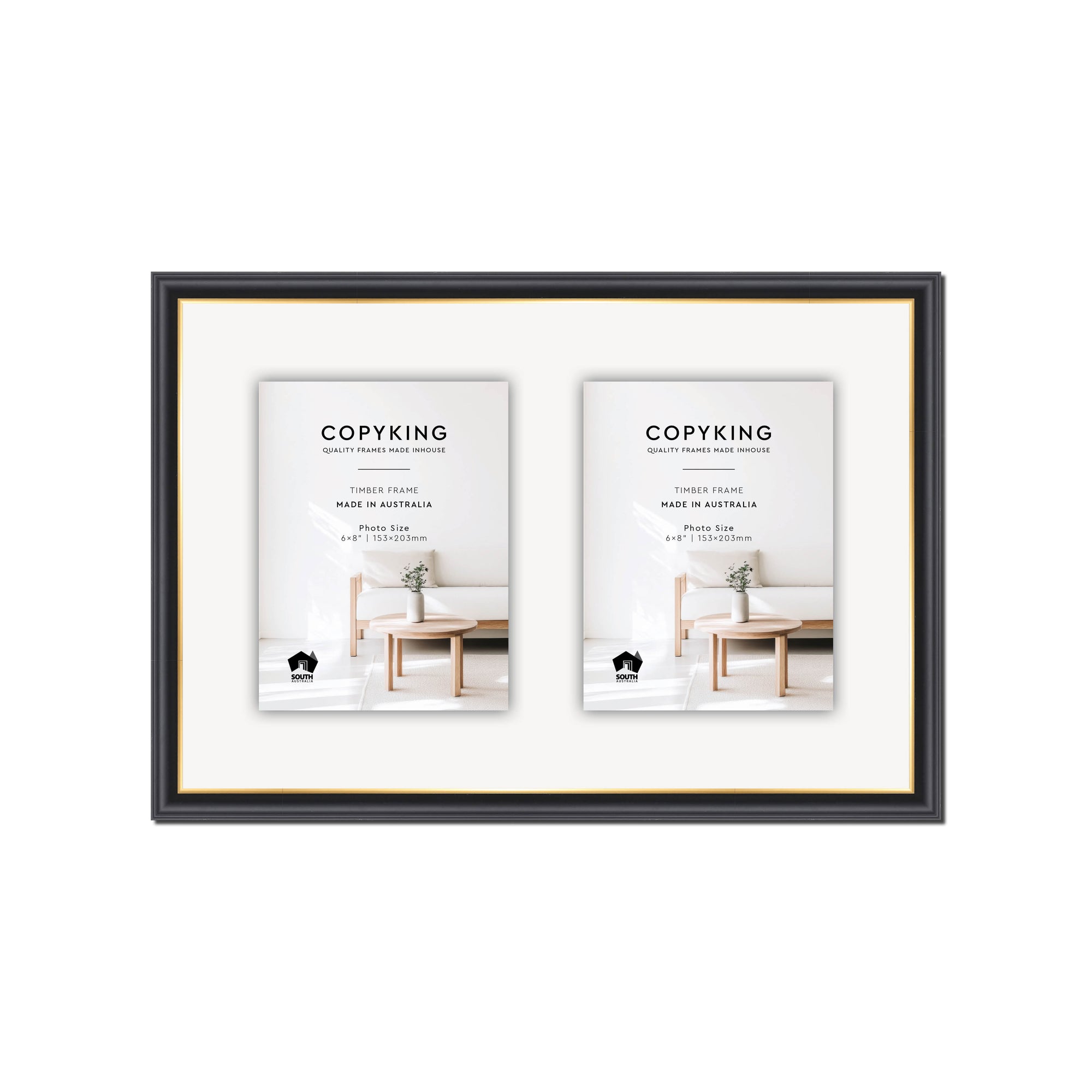 Black/Gold 20mm Wood Collage Photo Frame - 12" x 18" - 2 Photos (6" x 8")
