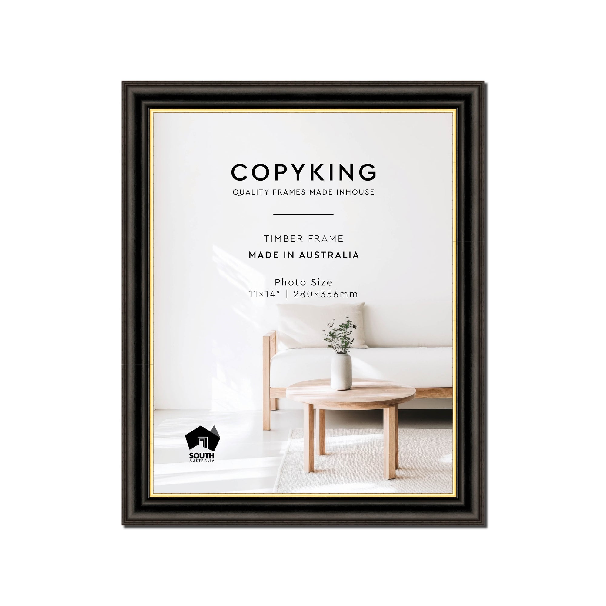 Black/Gold 30mm Wood Photo Frame - 11" x 14" (280mm x 356mm)