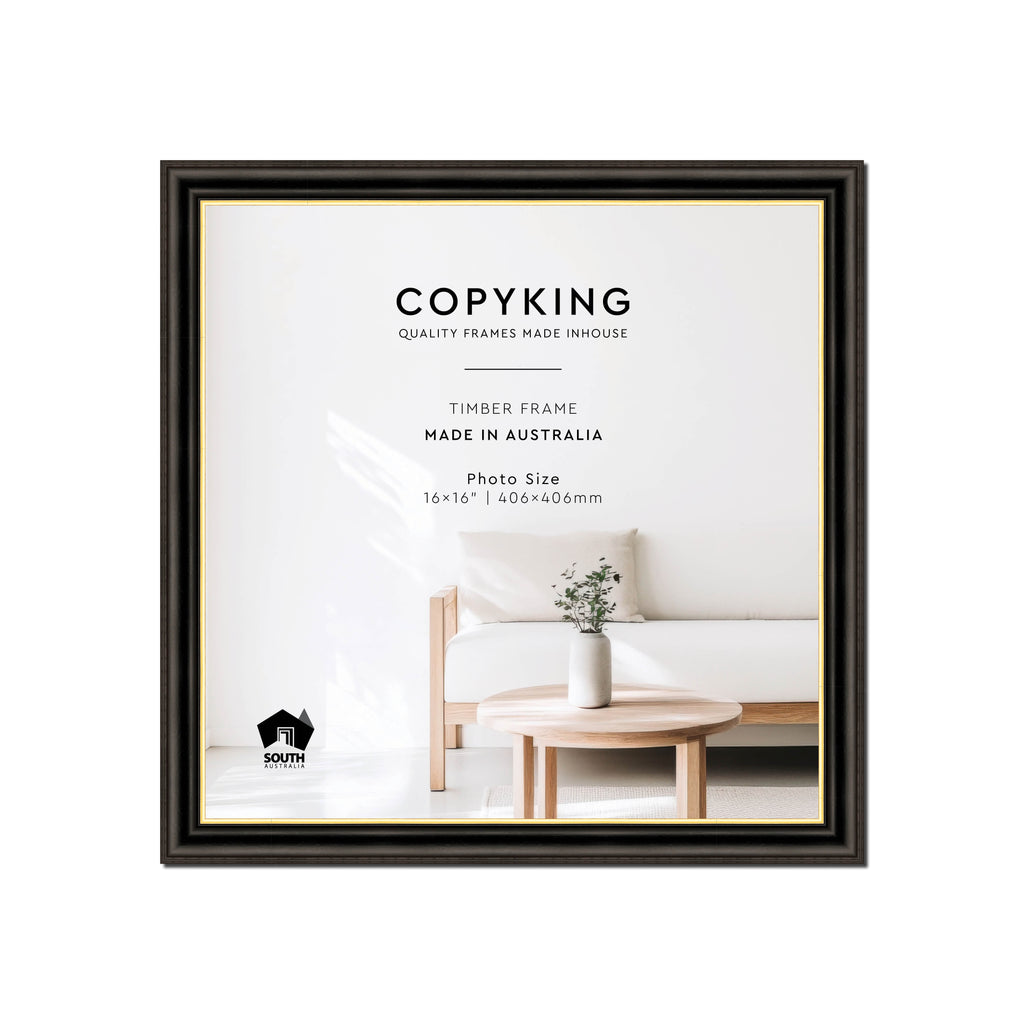 Black/Gold 30mm Wood Square Photo Frame - 16" x 16" (406mm x 406mm)