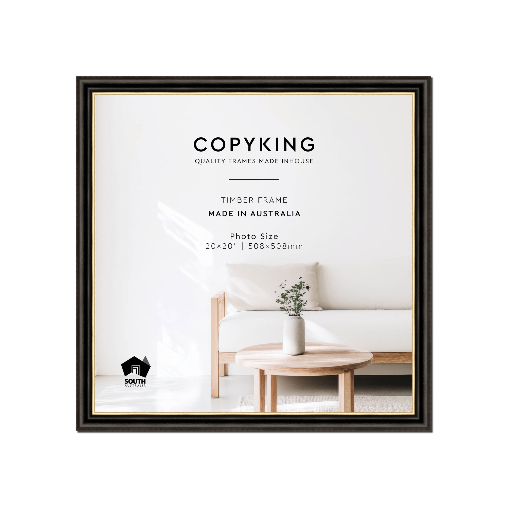 Black/Gold 30mm Wood Square Photo Frame - 20" x 20" (508mm x 508mm)