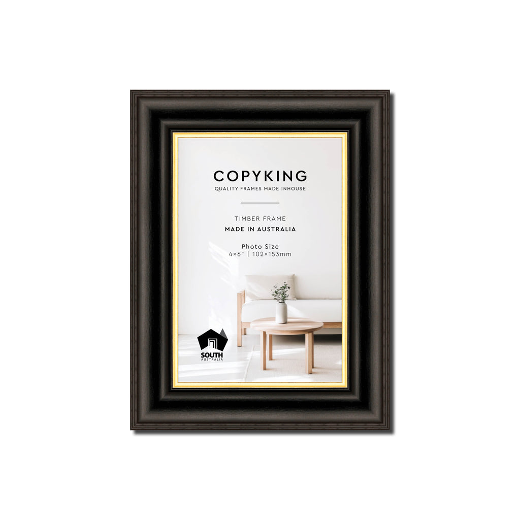 Black/Gold 30mm Wood Photo Frame - 4" x 6" (102mm x 153mm)