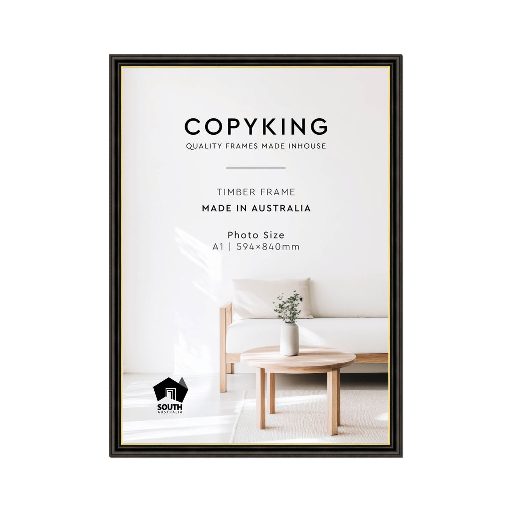 Black/Gold 30mm Wood Poster Frame - A1 (594mm x 840mm)