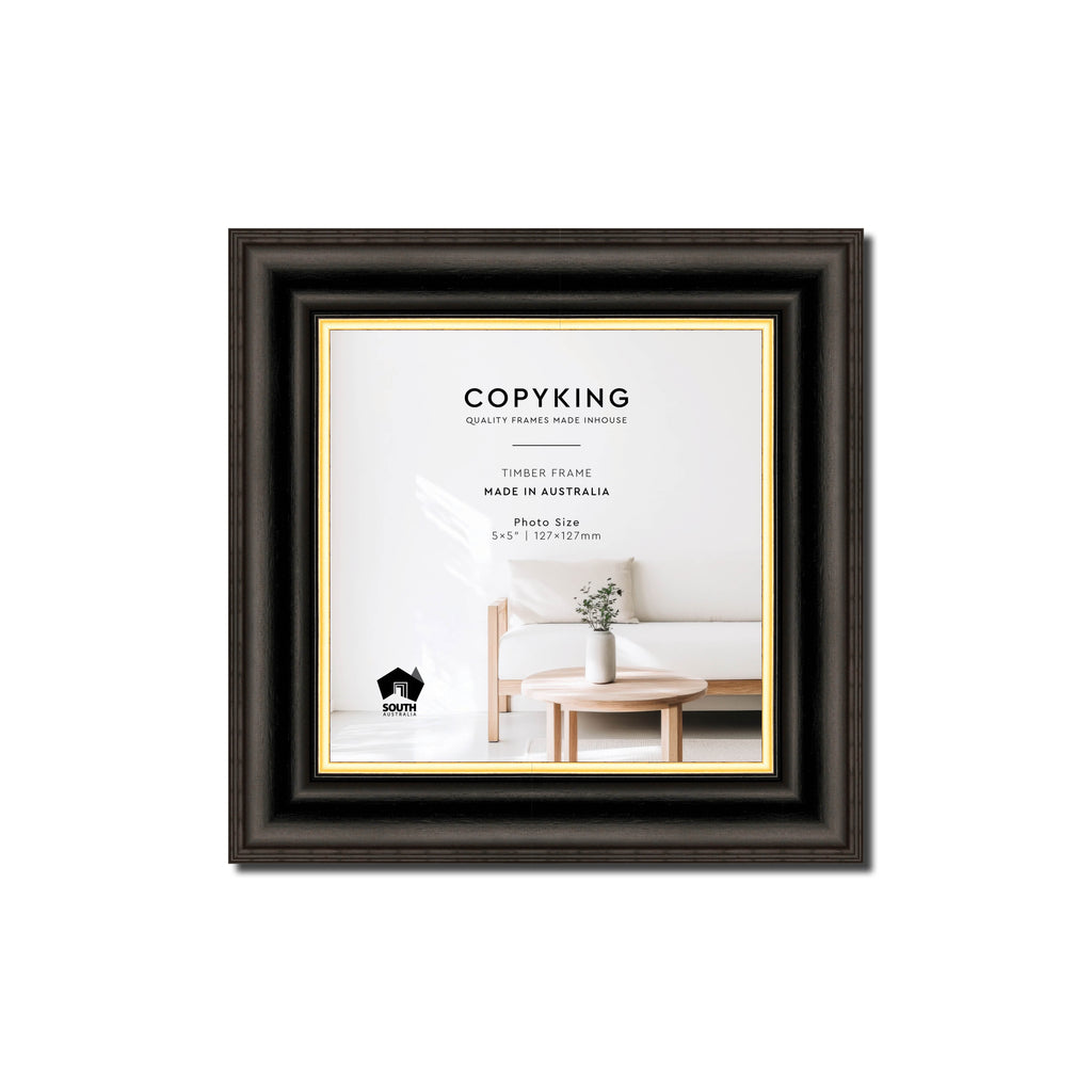 Black/Gold 30mm Wood Square Photo Frame - 5" x 5" (127mm x 127mm)