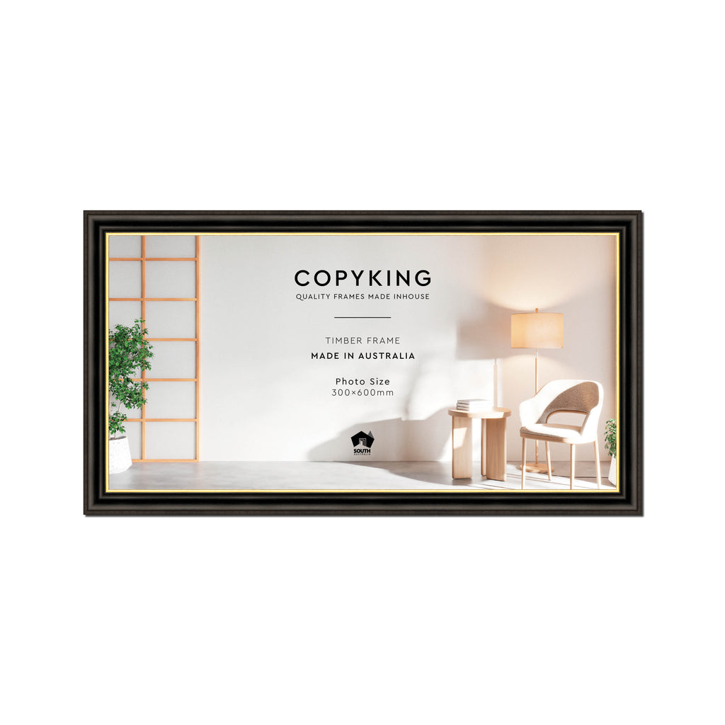 Black/Gold 30mm Wood Panoramic Photo Frame - 30cm x 60cm