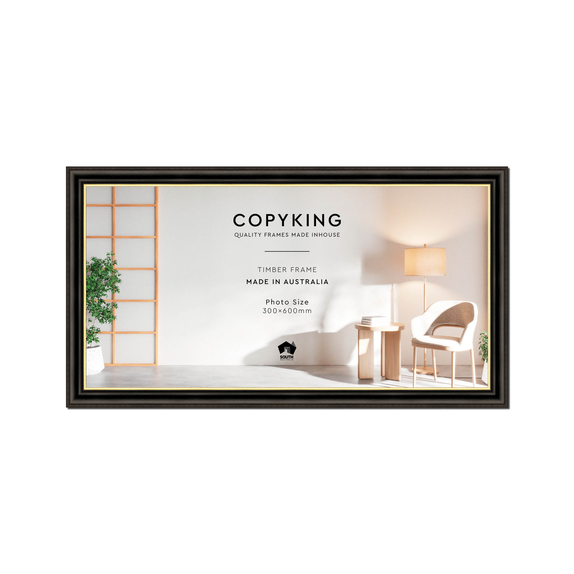 Black/Gold 30mm Wood Panoramic Photo Frame - 30cm x 60cm