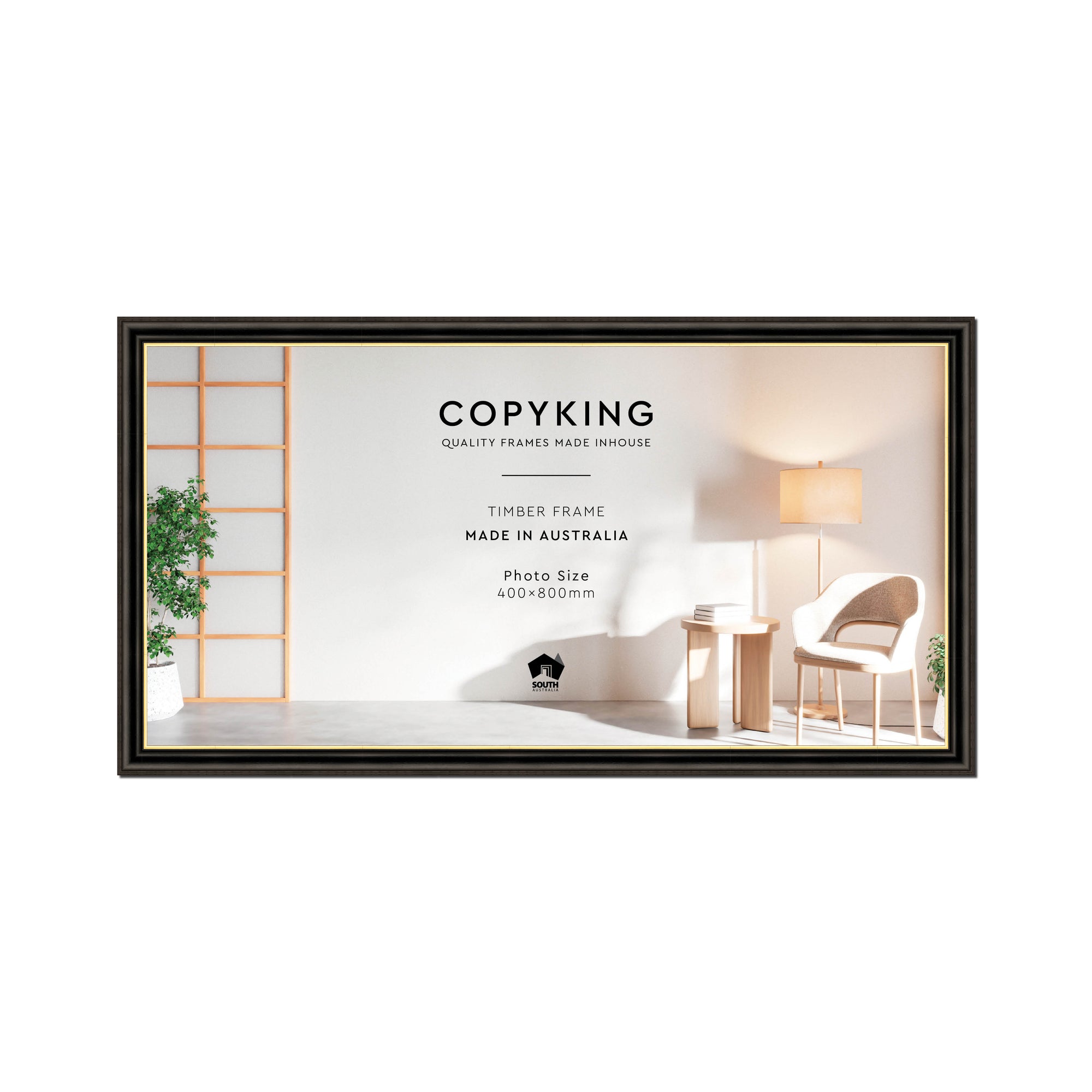 Black/Gold 30mm Wood Panoramic Photo Frame - 40cm x 80cm