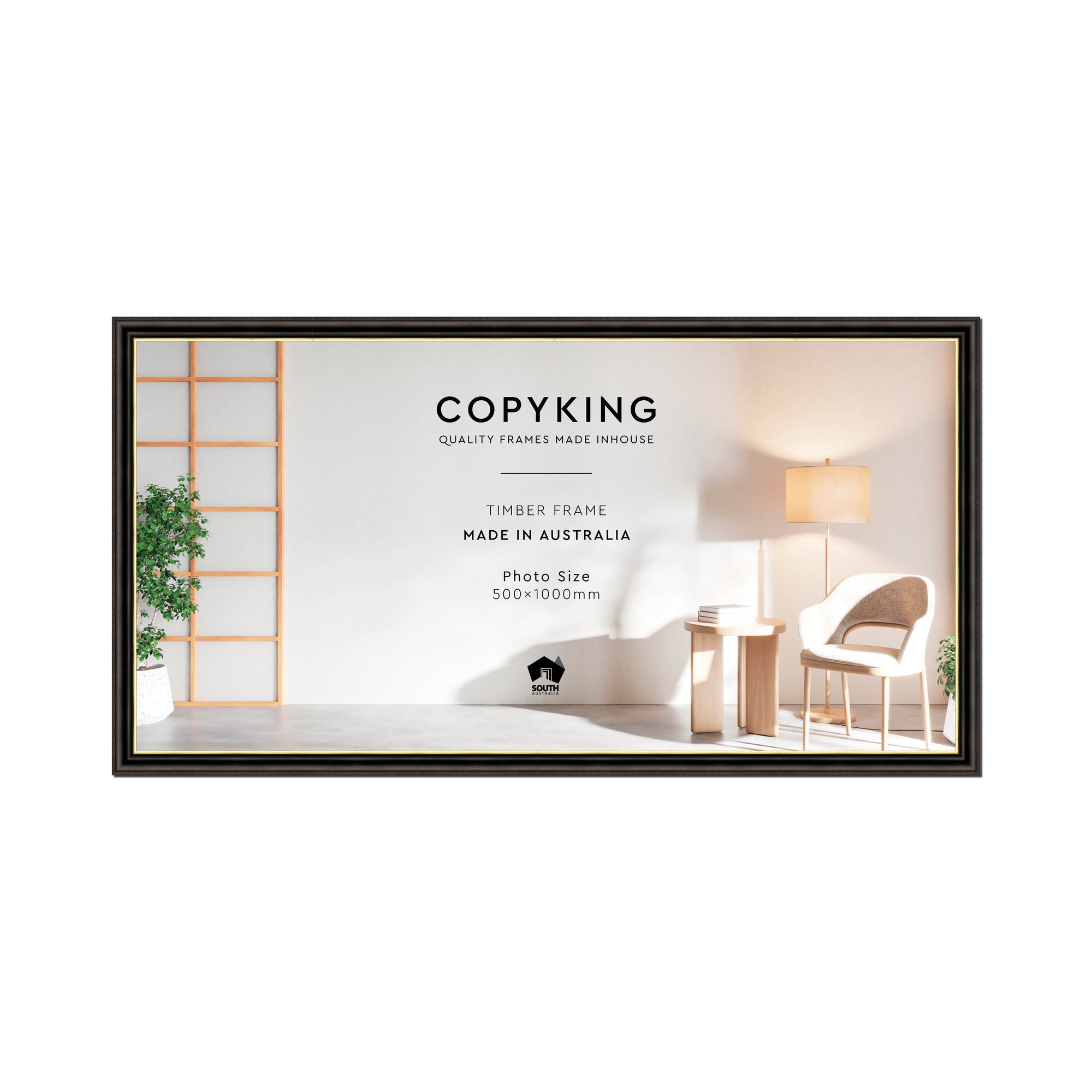 Black/Gold 30mm Wood Panoramic Photo Frame - 50cm x 100cm