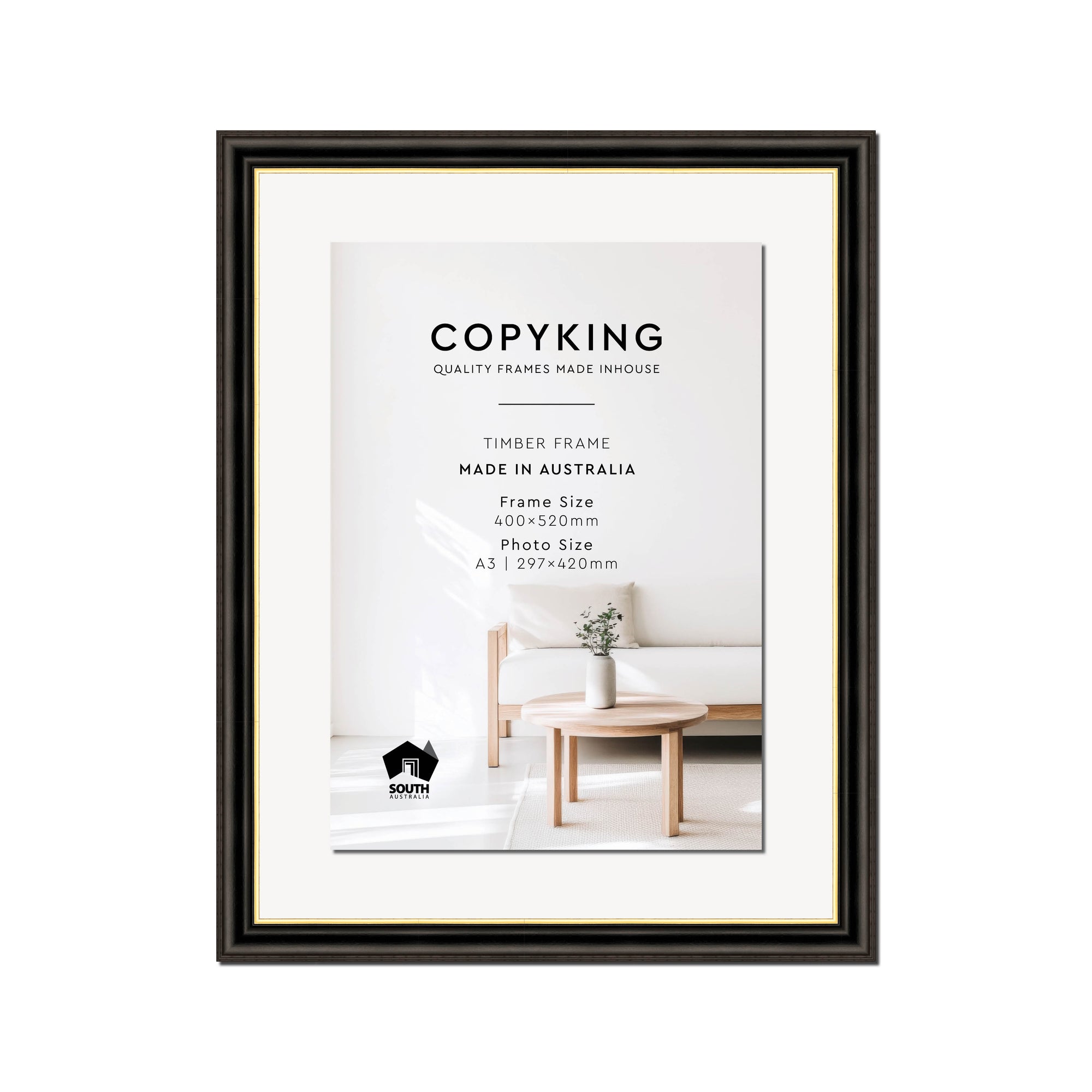 Black/Gold 30mm Wood Certificate Frame - 400mm x 520mm - 1 Certificates (A3)