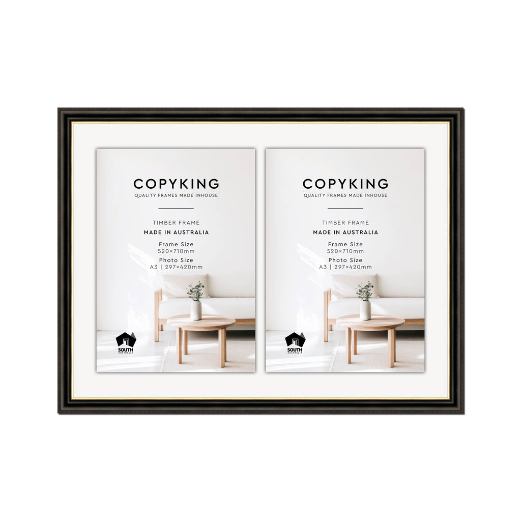 Black/Gold 30mm Wood Certificate Frame - 520mm x 710mm - 2 Certificates (A3)