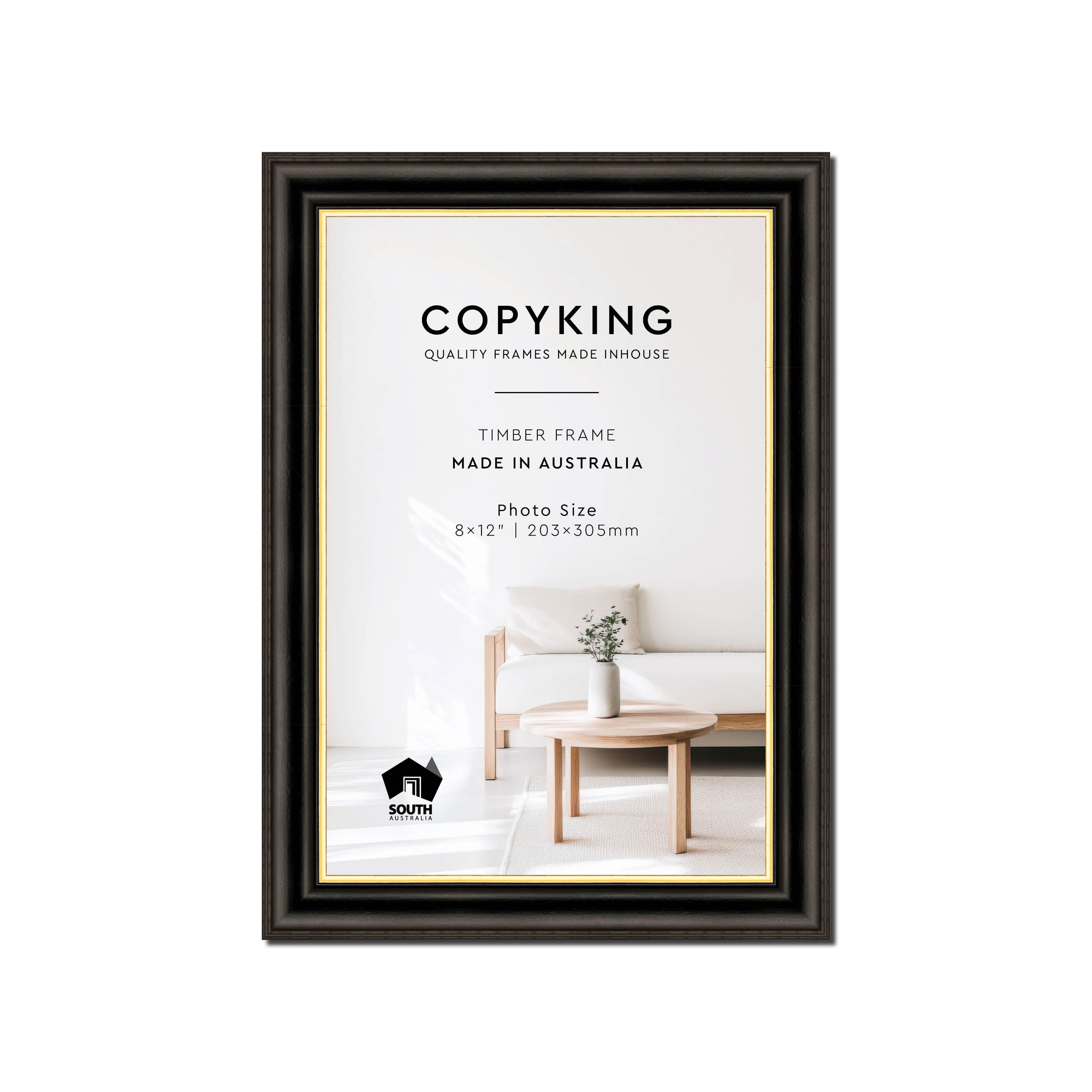 Black/Gold 30mm Wood Photo Frame - 8" x 12" (203mm x 305mm)