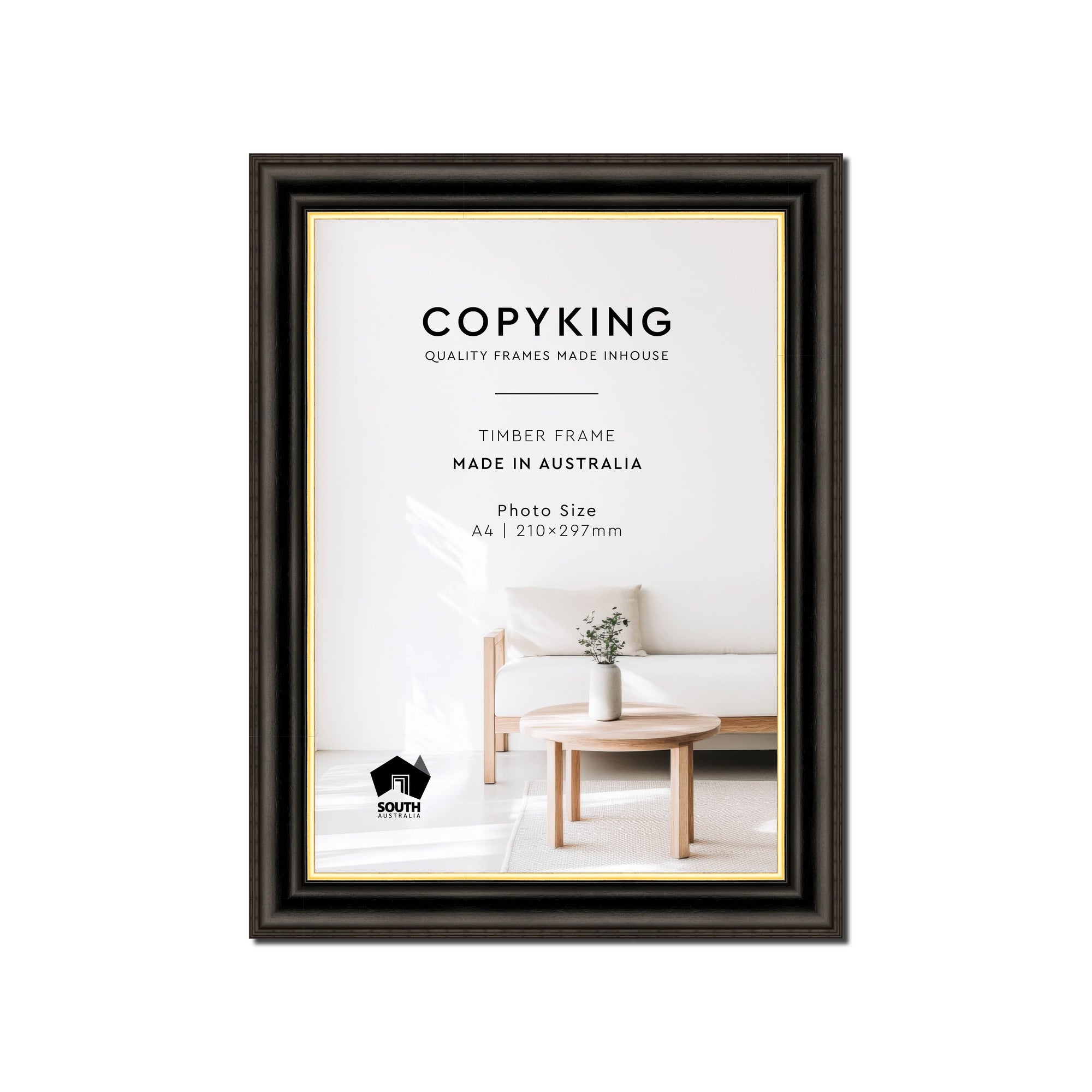 Black/Gold 30mm Wood Poster Frame - A4 (210mm x 297mm)