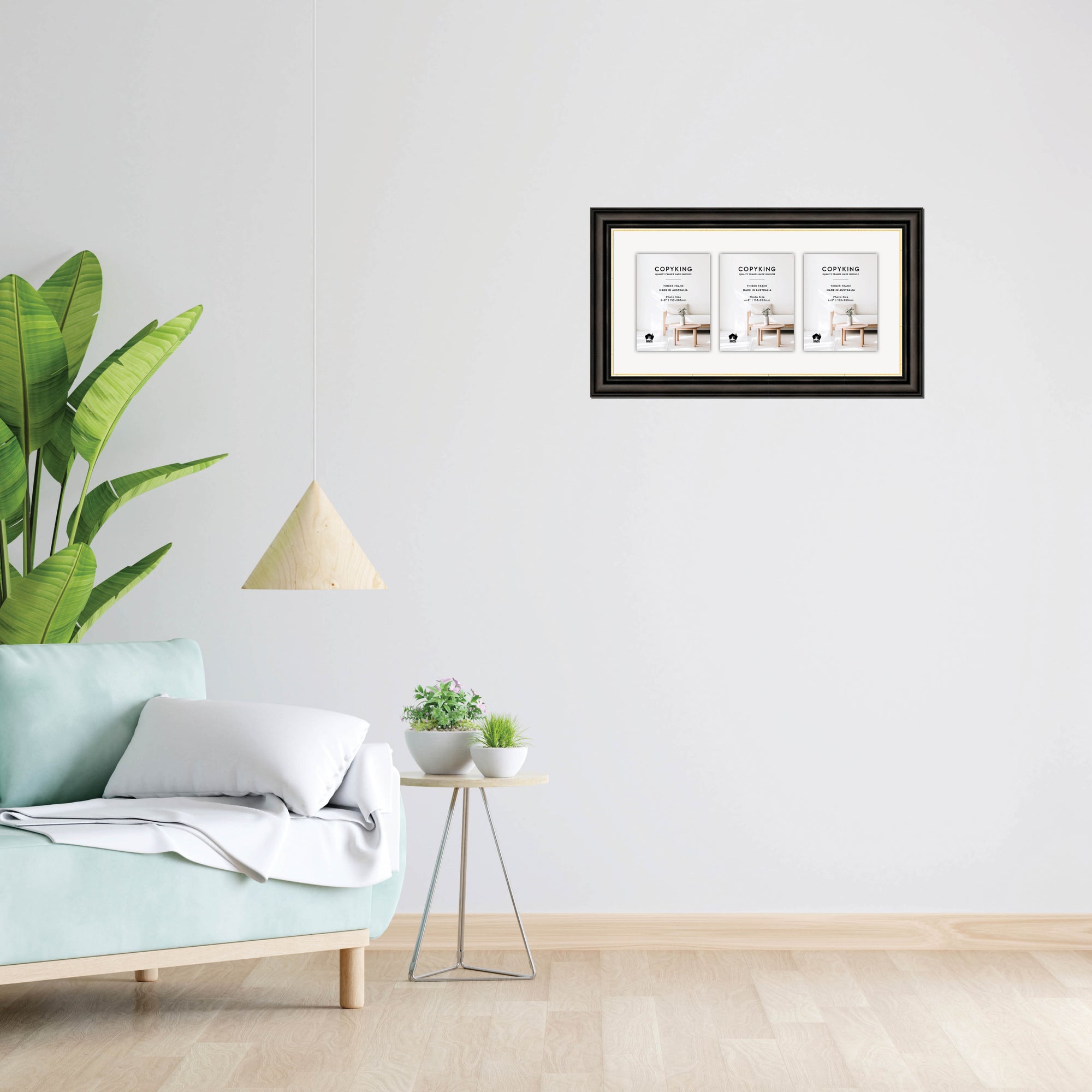 Black/Gold 50mm Wood Collage Photo Frame - 12" x 24" - 3 Photos (6" x 8")