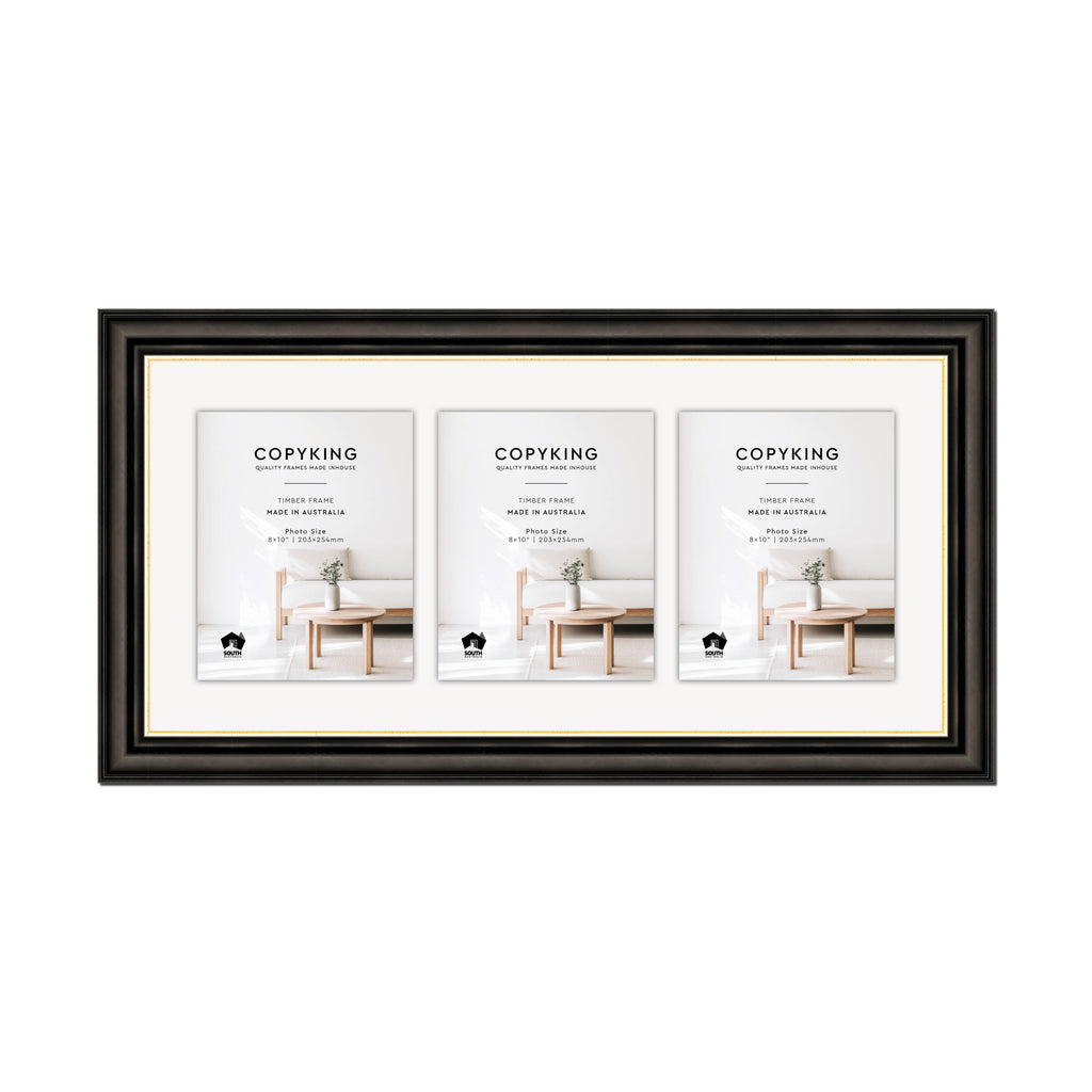 Black/Gold 50mm Wood Collage Photo Frame - 14" x 30" - 3 Photos (8" x 10")