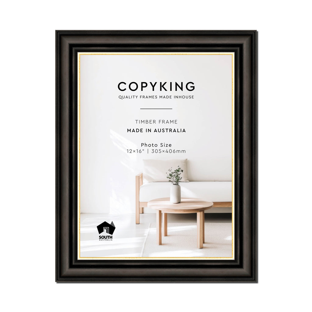 Black/Gold 50mm Wood Photo Frame - 12" x 16" (305mm x 406mm)