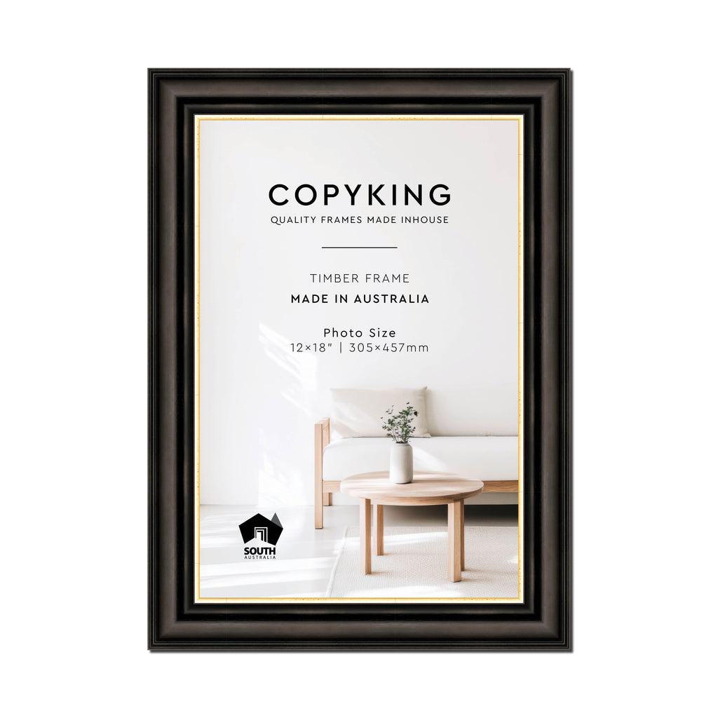 Black/Gold 50mm Wood Photo Frame - 12" x 18" (305mm x 457mm)