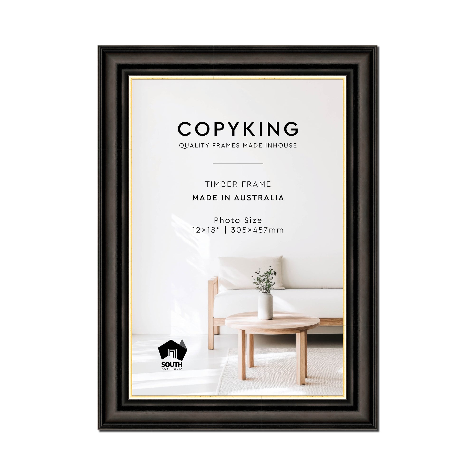 Black/Gold 50mm Wood Photo Frame - 12" x 18" (305mm x 457mm)
