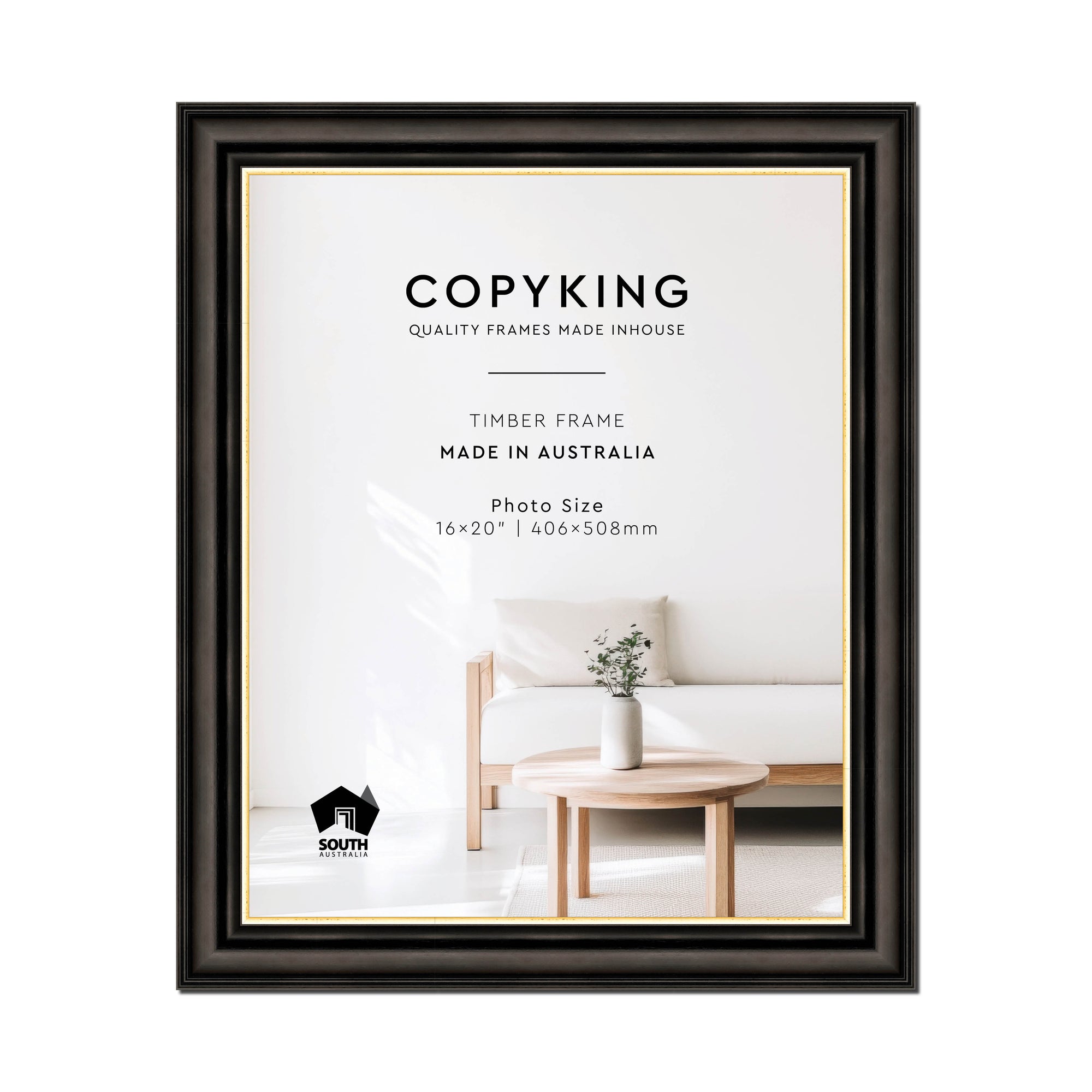 Black/Gold 50mm Wood Photo Frame - 16" x 20" (406mm x 508mm)