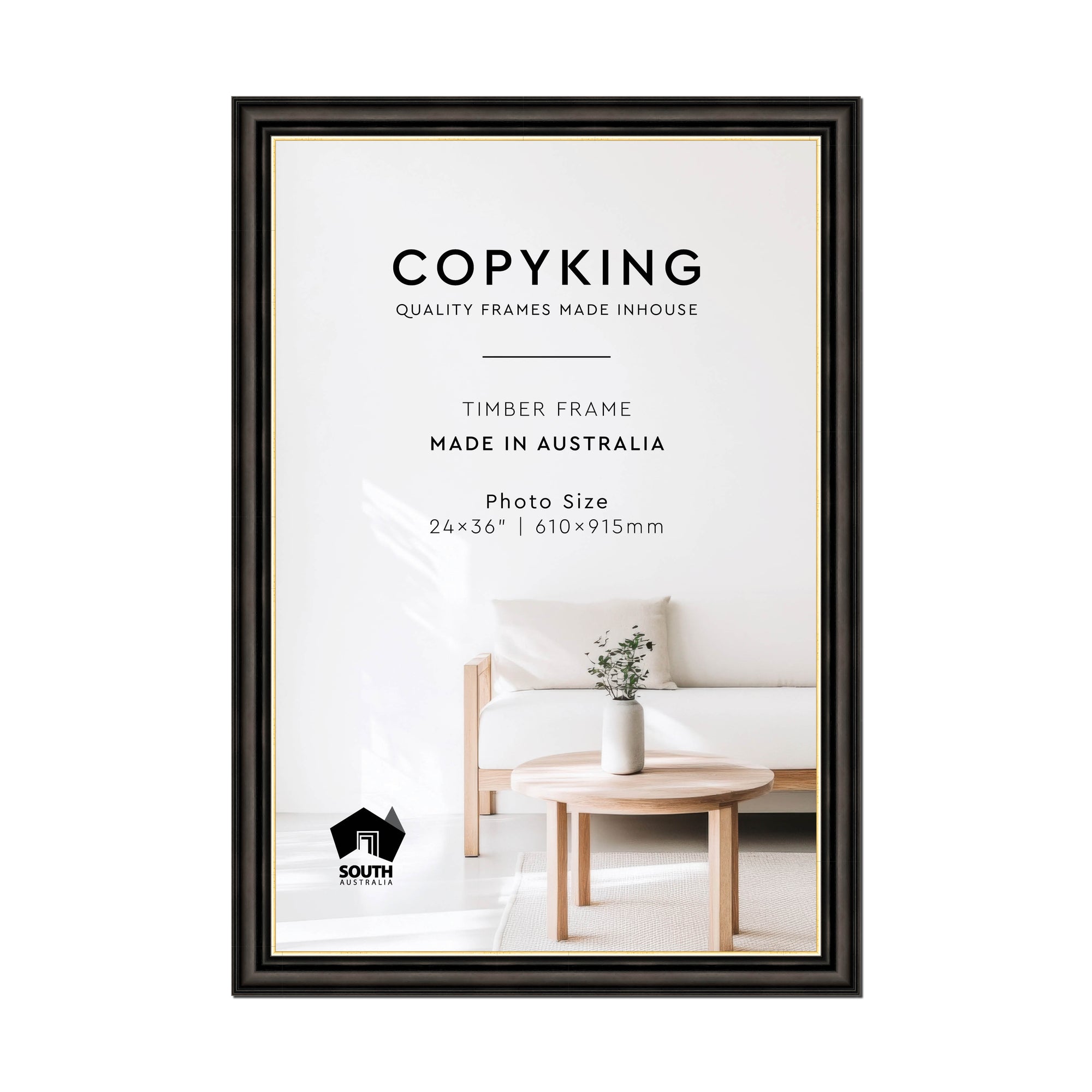 Black/Gold 50mm Wood Photo Frame - 24" x 36" (610mm x 915mm)