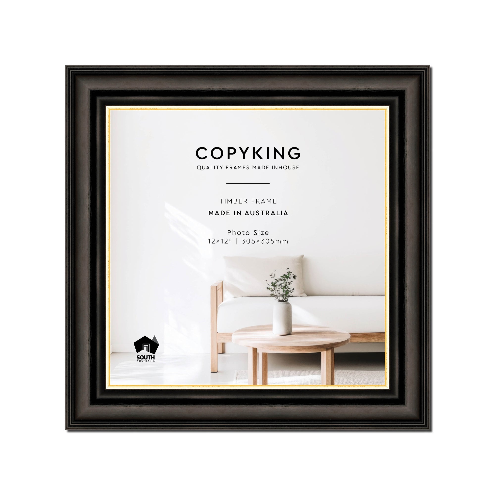 Black/Gold 50mm Wood Square Photo Frame - 12" x 12" (305mm x 305mm)