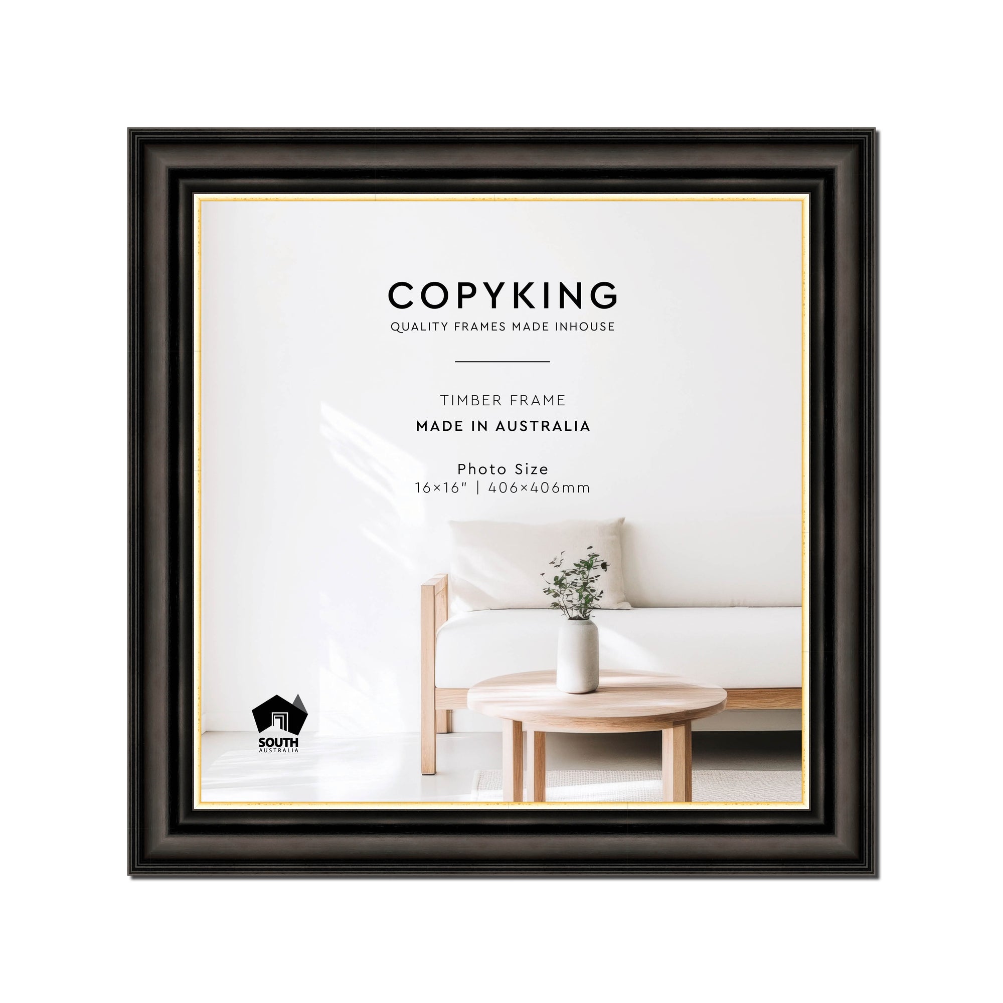 Black/Gold 50mm Wood Square Photo Frame - 16" x 16" (406mm x 406mm)