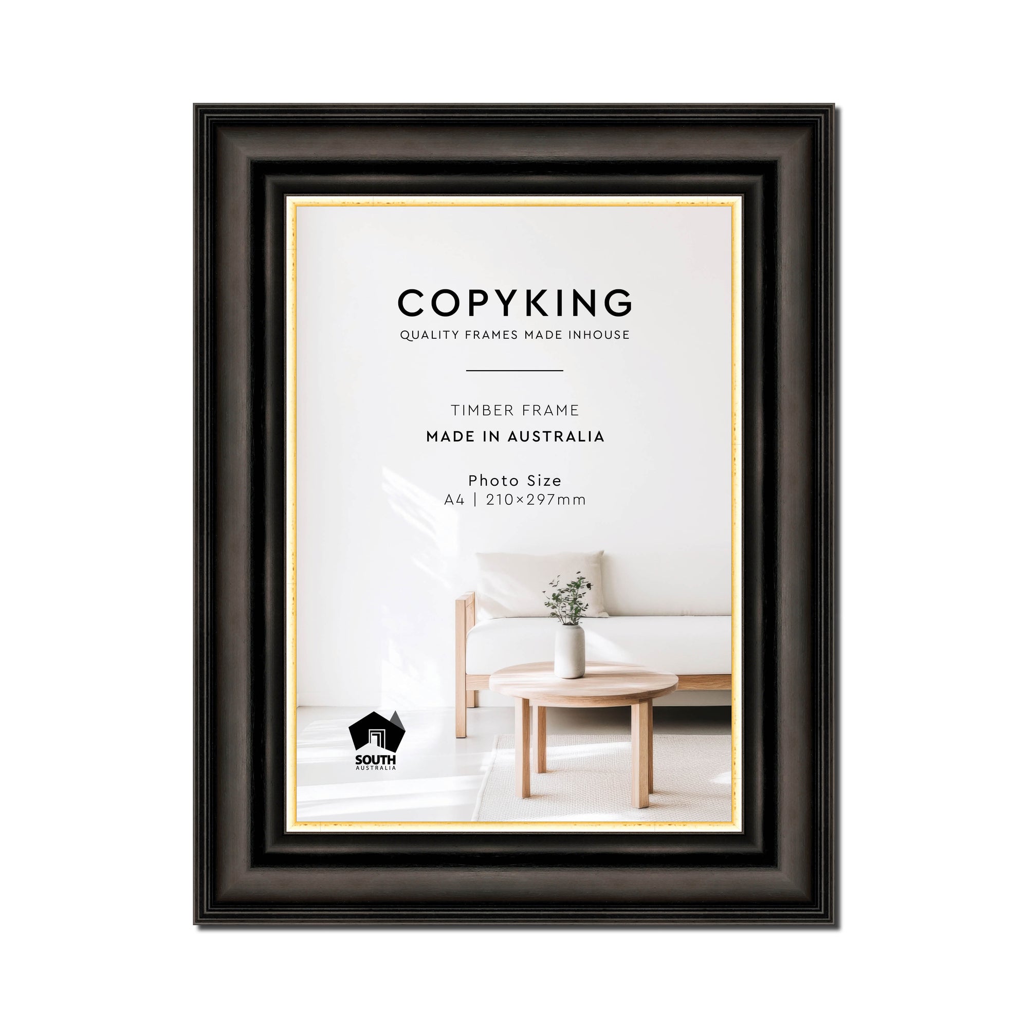 Black/Gold 50mm Wood Poster Frame - A4 (210mm x 297mm)