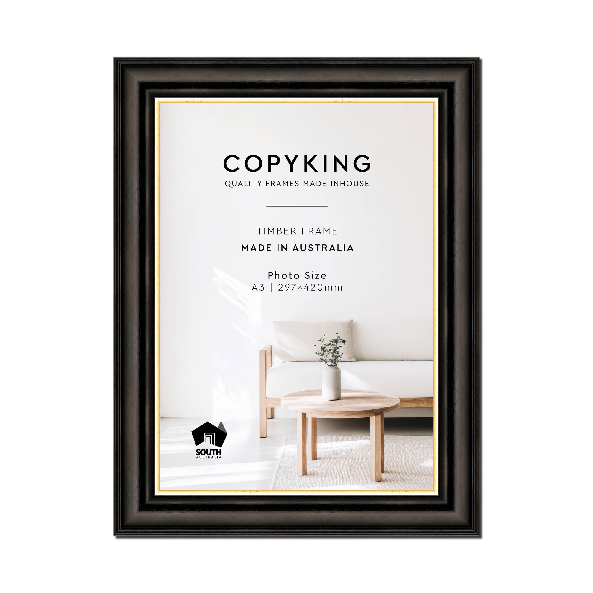 Black/Gold 50mm Wood Poster Frame - A3 (297mm x 420mm)