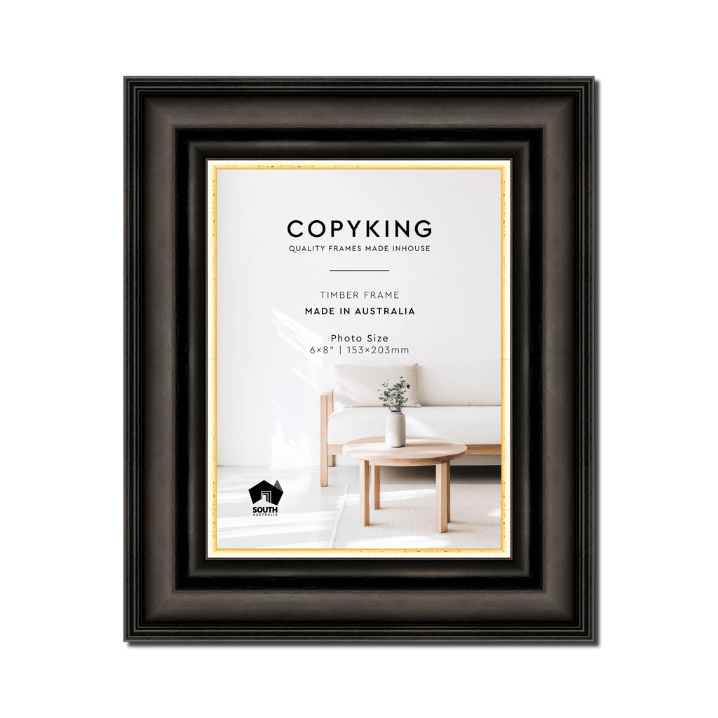 Black/Gold 50mm Wood Photo Frame - 6" x 8" (153mm x 203mm)