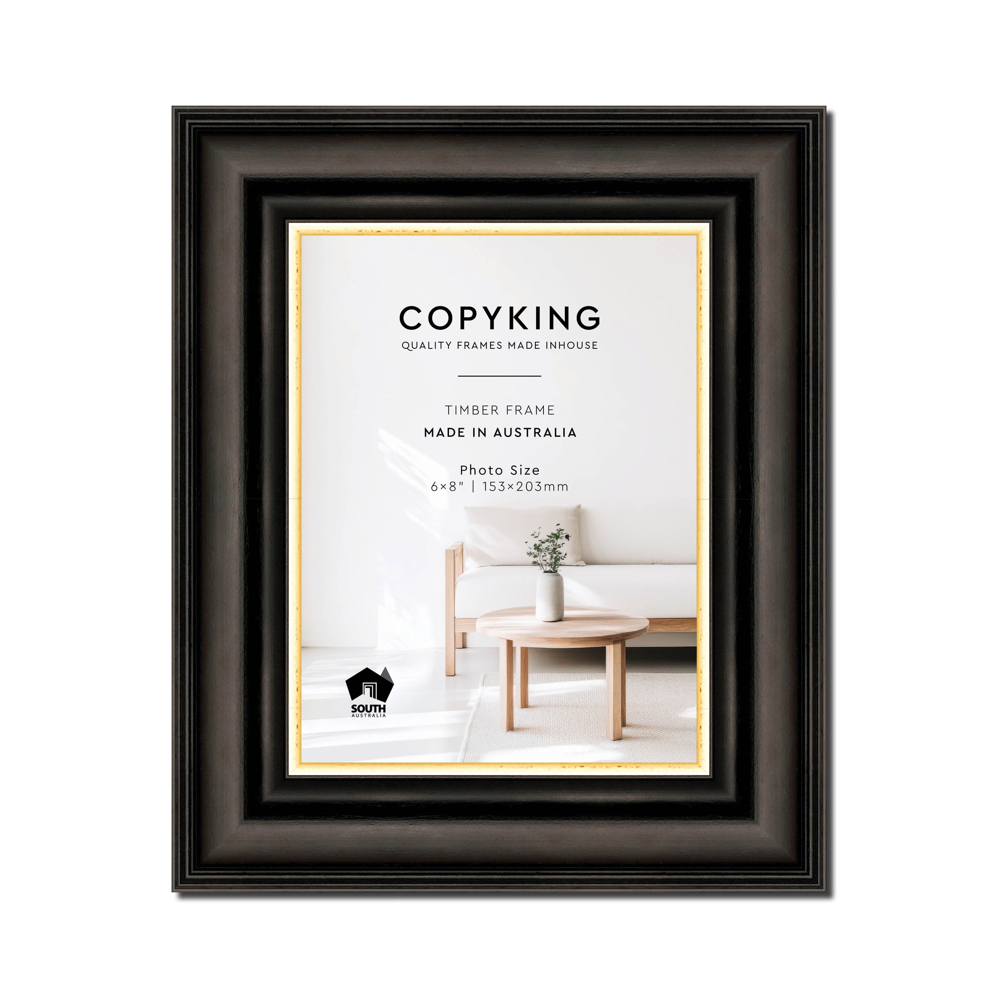 Black/Gold 50mm Wood Photo Frame - 6" x 8" (153mm x 203mm)