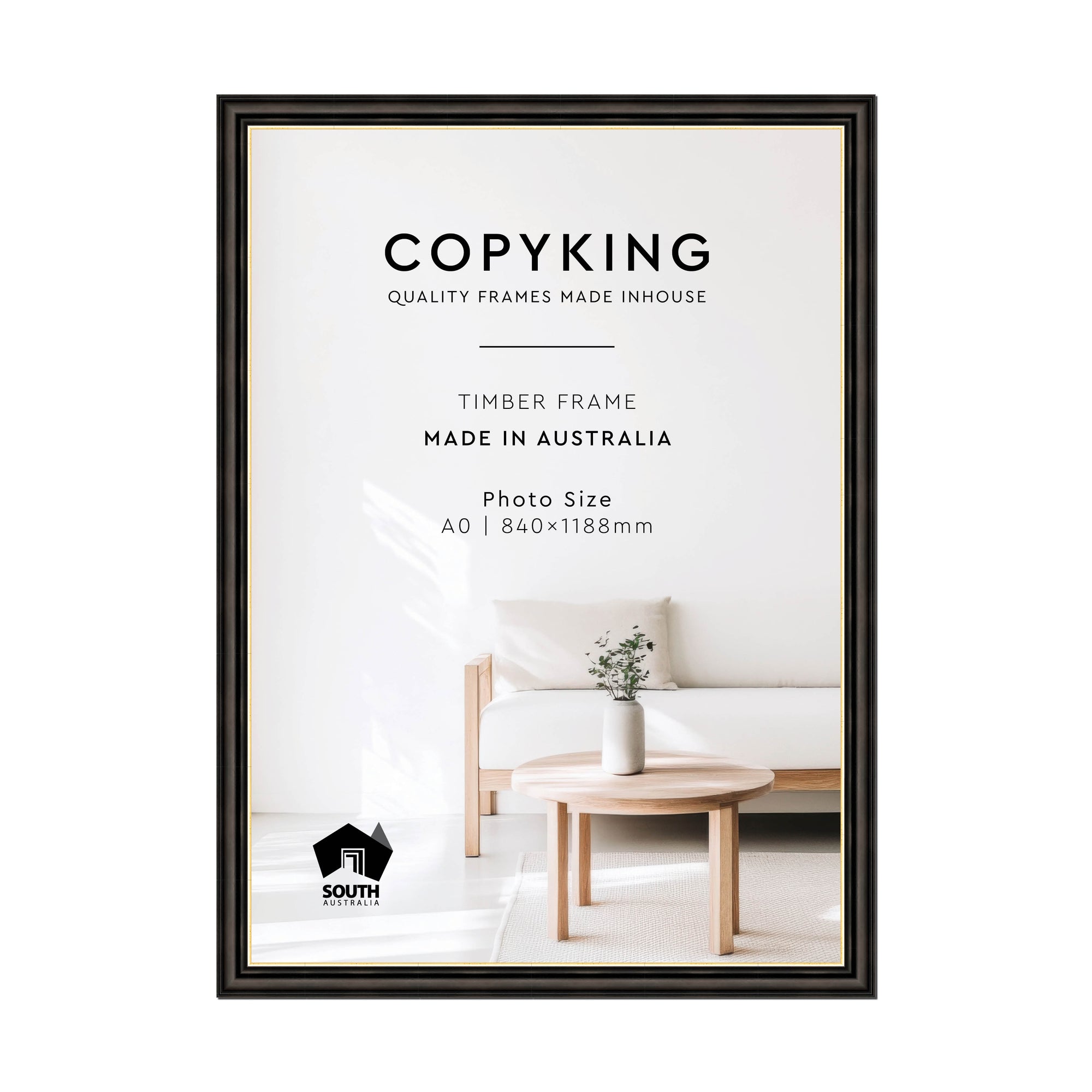 Black/Gold 50mm Wood Poster Frame - A0 (840mm x 1188mm)