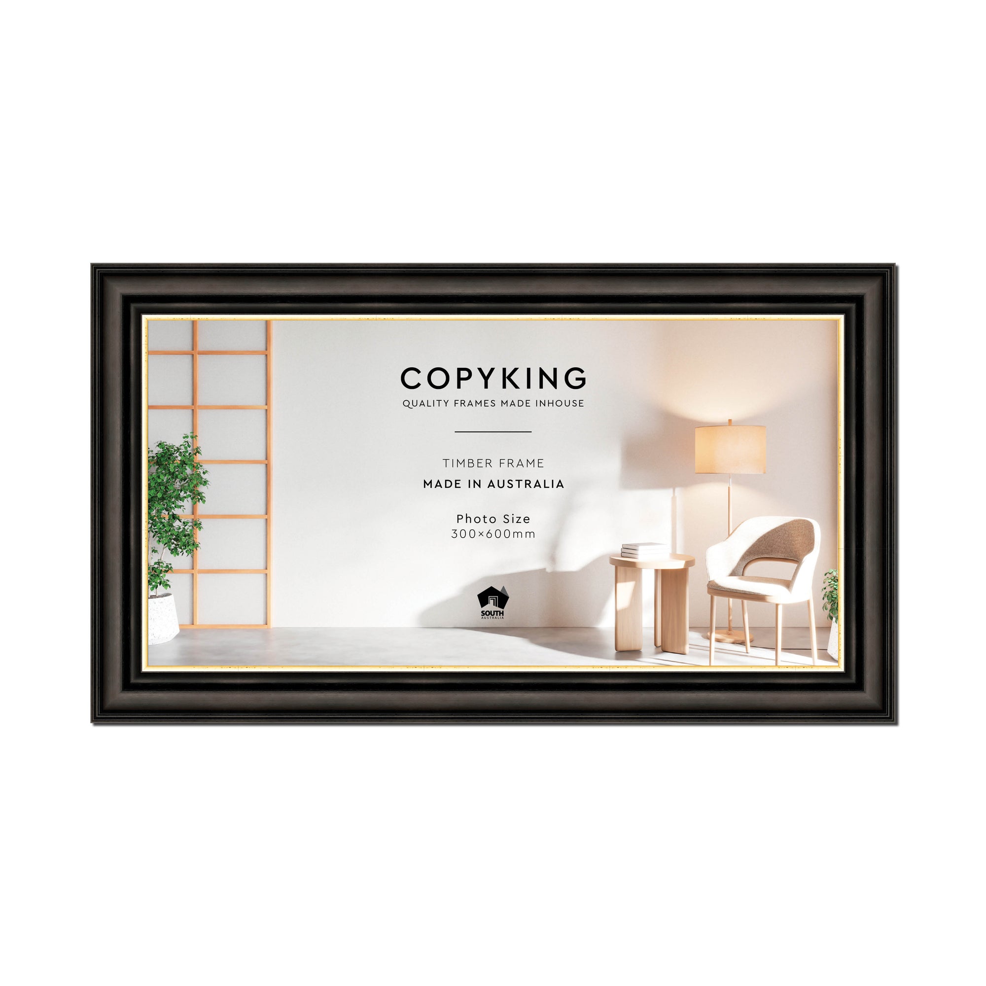 Black/Gold 50mm Wood Panoramic Photo Frame - 30cm x 60cm