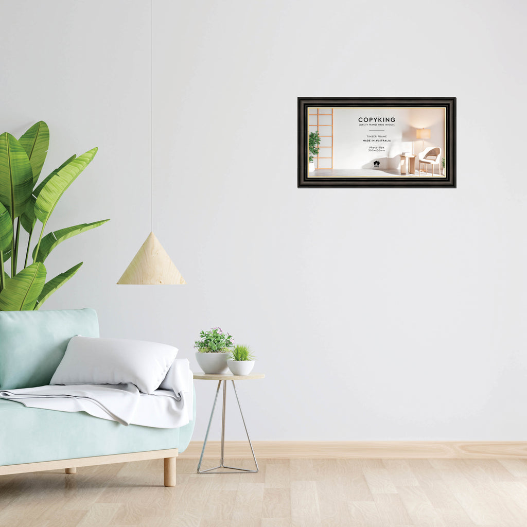 Black/Gold 50mm Wood Panoramic Photo Frame - 30cm x 60cm