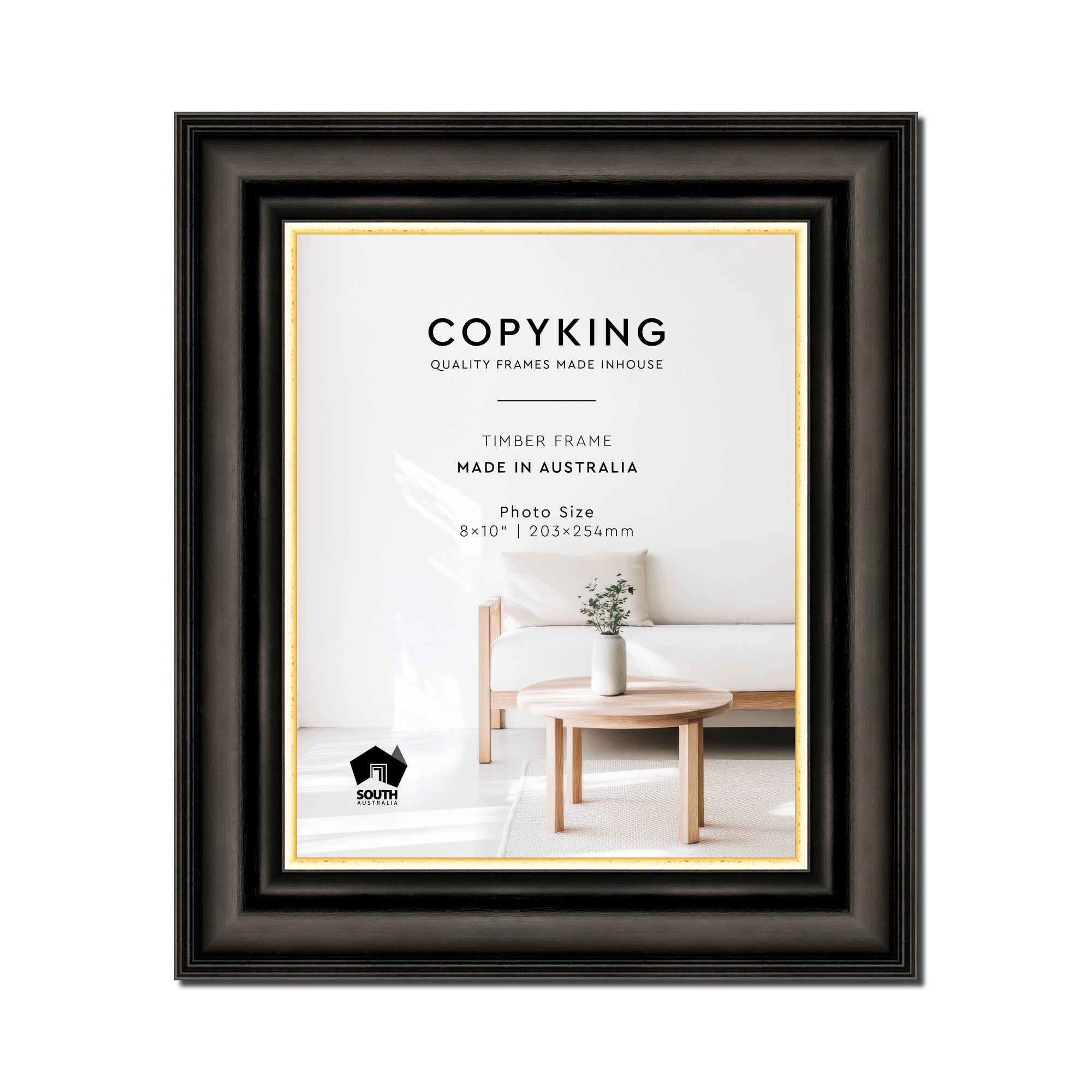 Black/Gold 50mm Wood Photo Frame - 8" x 10" (203mm x 254mm)