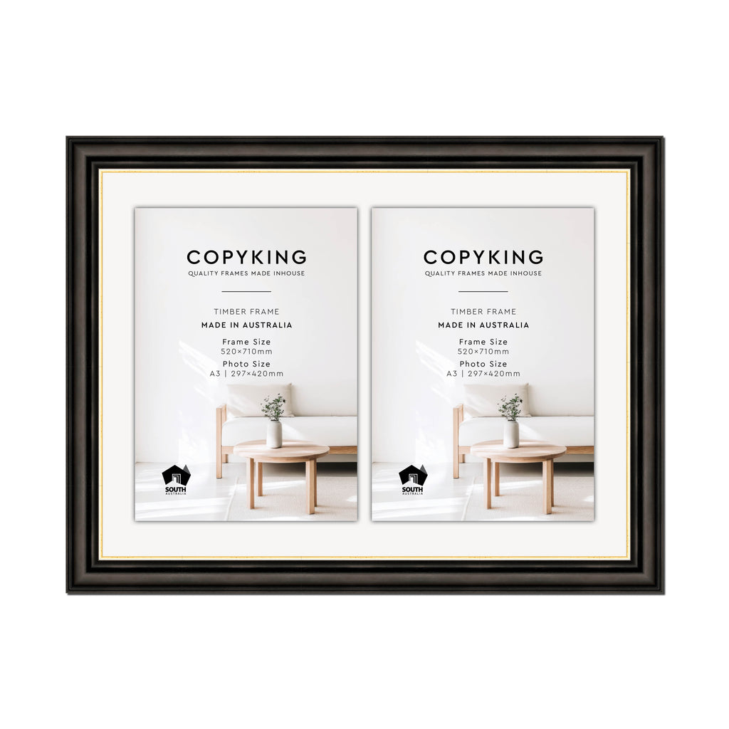 Black/Gold 50mm Wood Certificate Frame - 520mm x 710mm - 2 Certificates (A3)