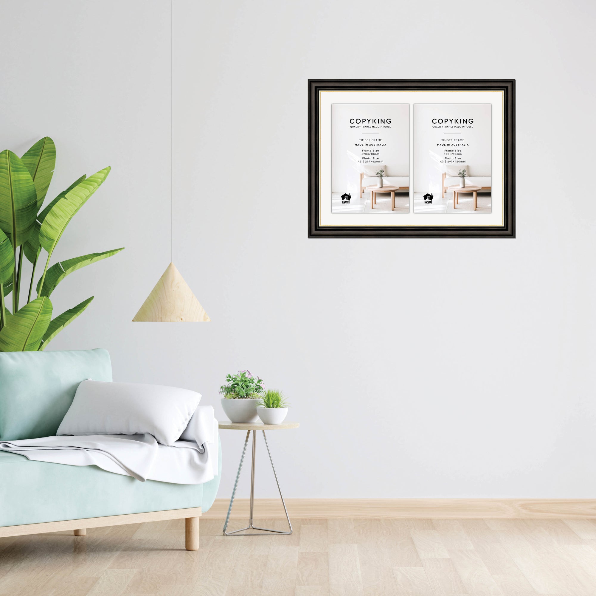 Black/Gold 50mm Wood Certificate Frame - 520mm x 710mm - 2 Certificates (A3)