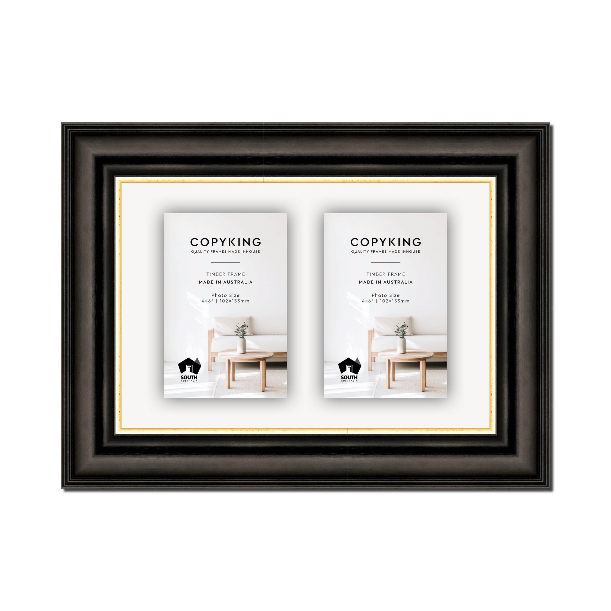 Black/Gold 50mm Wood Collage Photo Frame - 8" x 12" - 2 Photos (4" x 6")