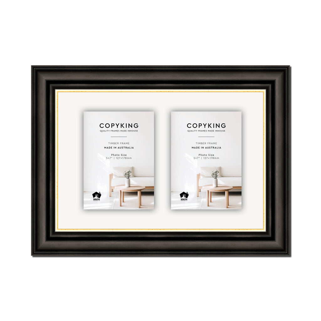 Black/Gold 50mm Wood Collage Photo Frame - 10" x 15" - 2 Photos (5" x 7")