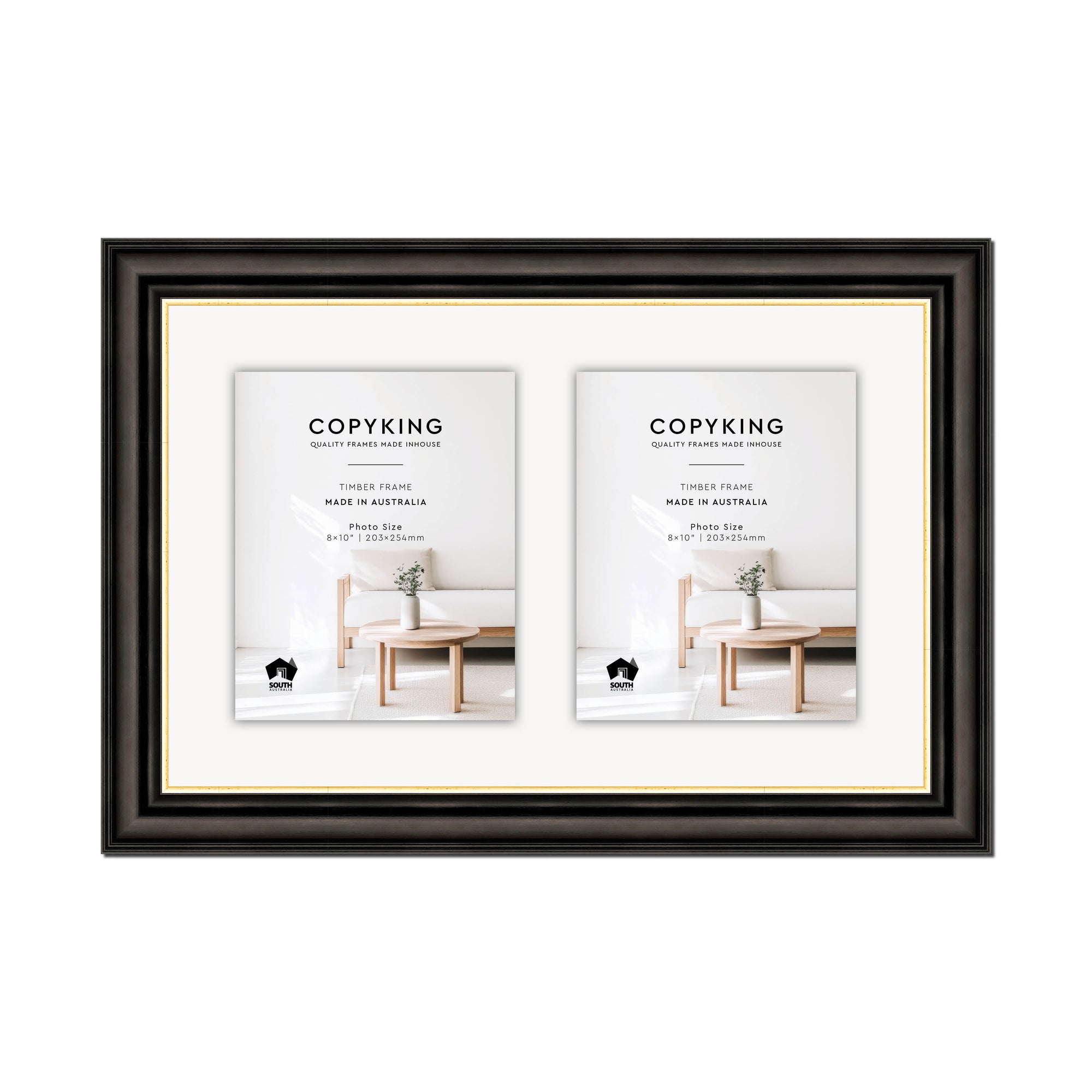 Black/Gold 50mm Wood Collage Photo Frame - 14" x 22" - 2 Photos (8" x 10")