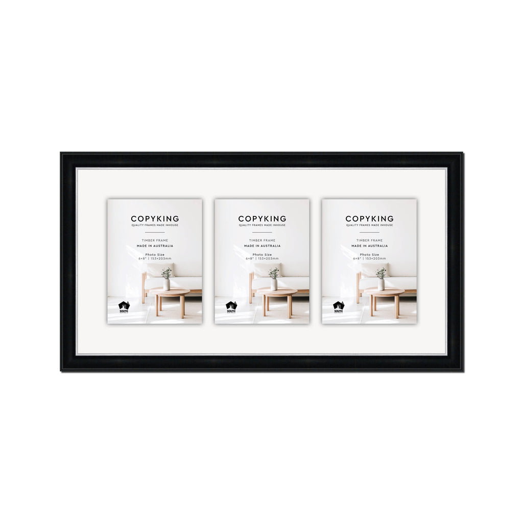 Black/Silver 30mm Wood Collage Photo Frame - 12" x 24" - 3 Photos (6" x 8")